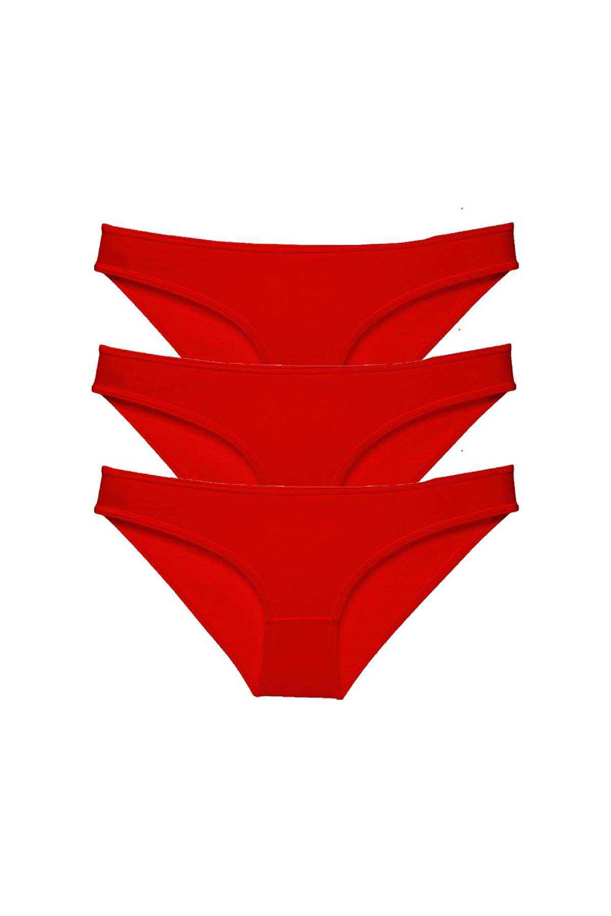 Just Cheap Store 3 Adet Süper Eko Set Likrali Kadin Slip Külot Kirmizi