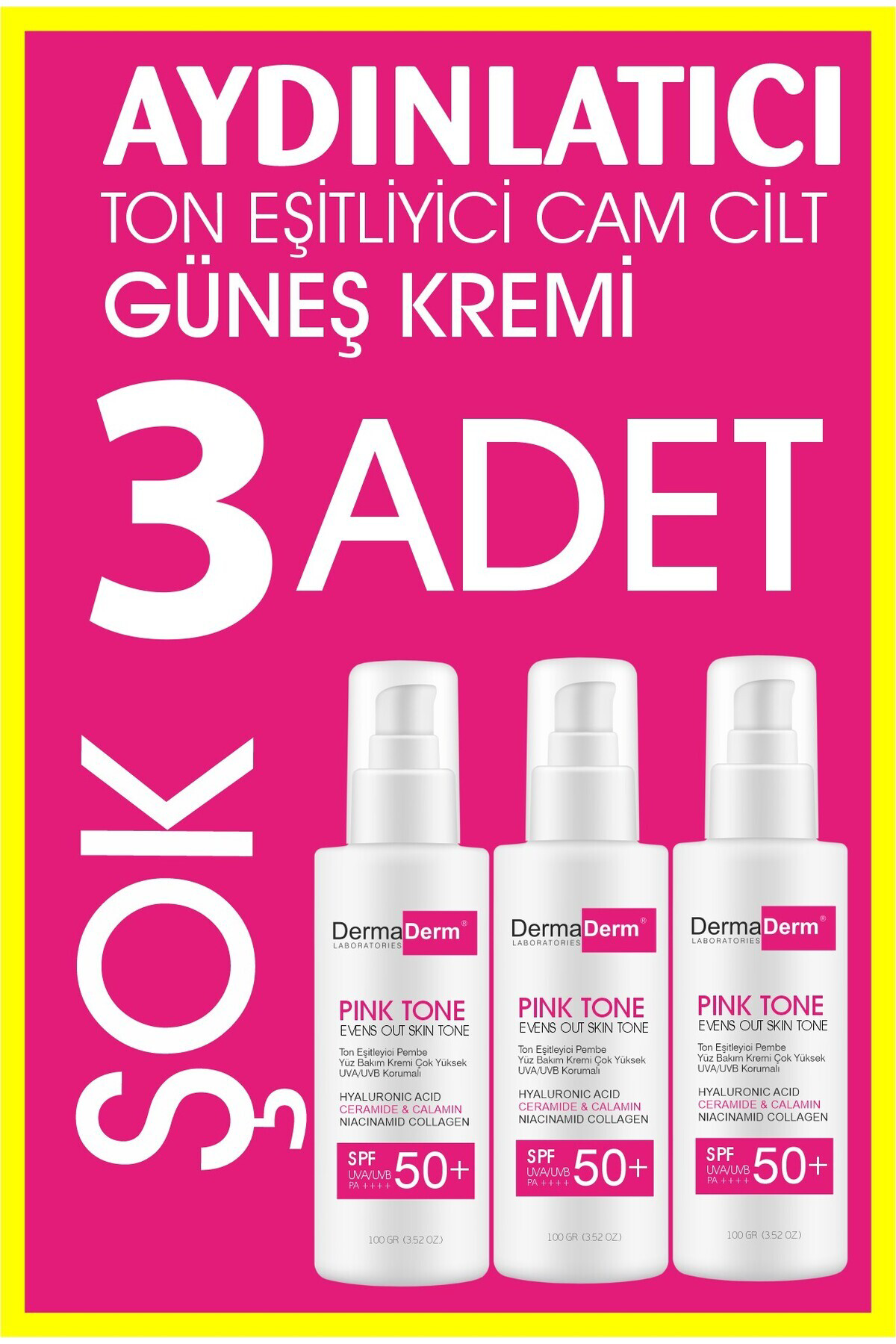 3 ADET Ton Eşitleyici Aydınlatıcı Güneş Kremi 100ml Sunblock Tone