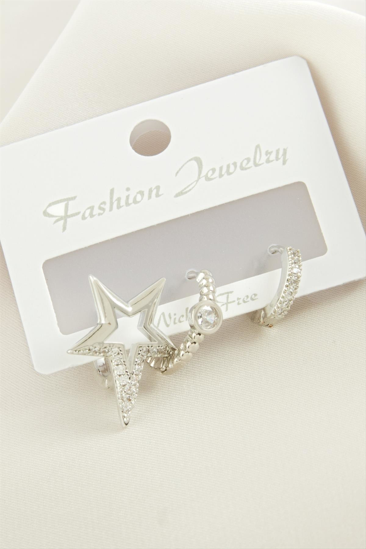 3 Adet Yıldız Zirkon Taşlı Küpe