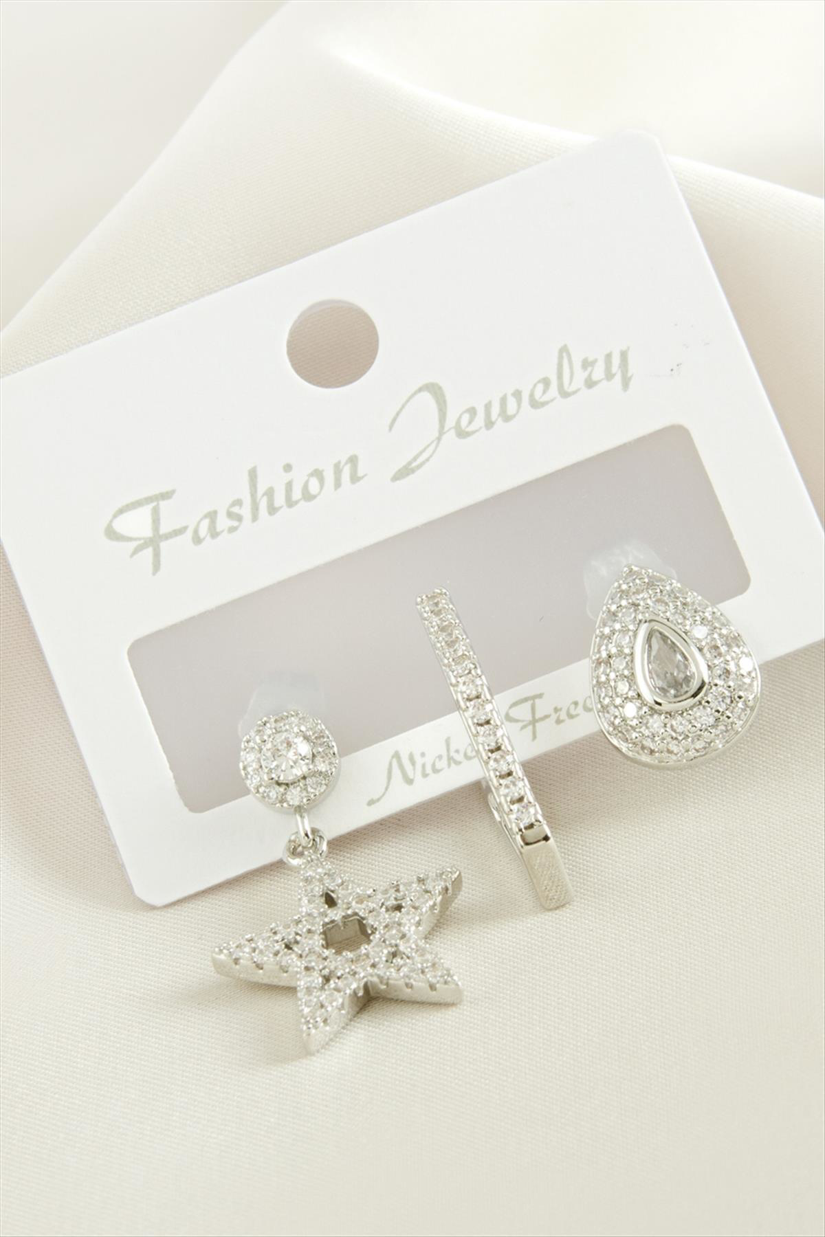 3 Adet Yıldız Zirkon Taşlı Küpe