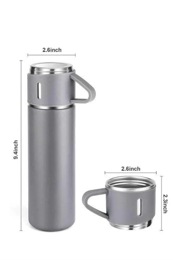 3 Bardaklı Paslanmaz Çelik Vakumlu Termos Seti - 500ml 12 Saat Isı Koruma