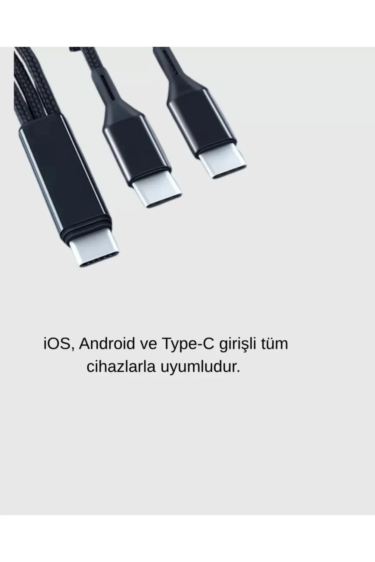 3 Başlıklı Hızlı Şarj Kablosu Metal Alaşımlı Dayanıklı ve Akıllı 