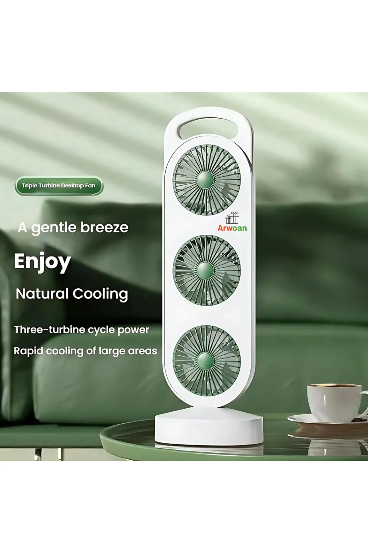 3 Başlıklı USB Şarjlı Taşınabilir Masaüstü Vantilatör Sessiz Güçlü Mini Fan Ev, Ofis, Kamp ve Seyahat İçin