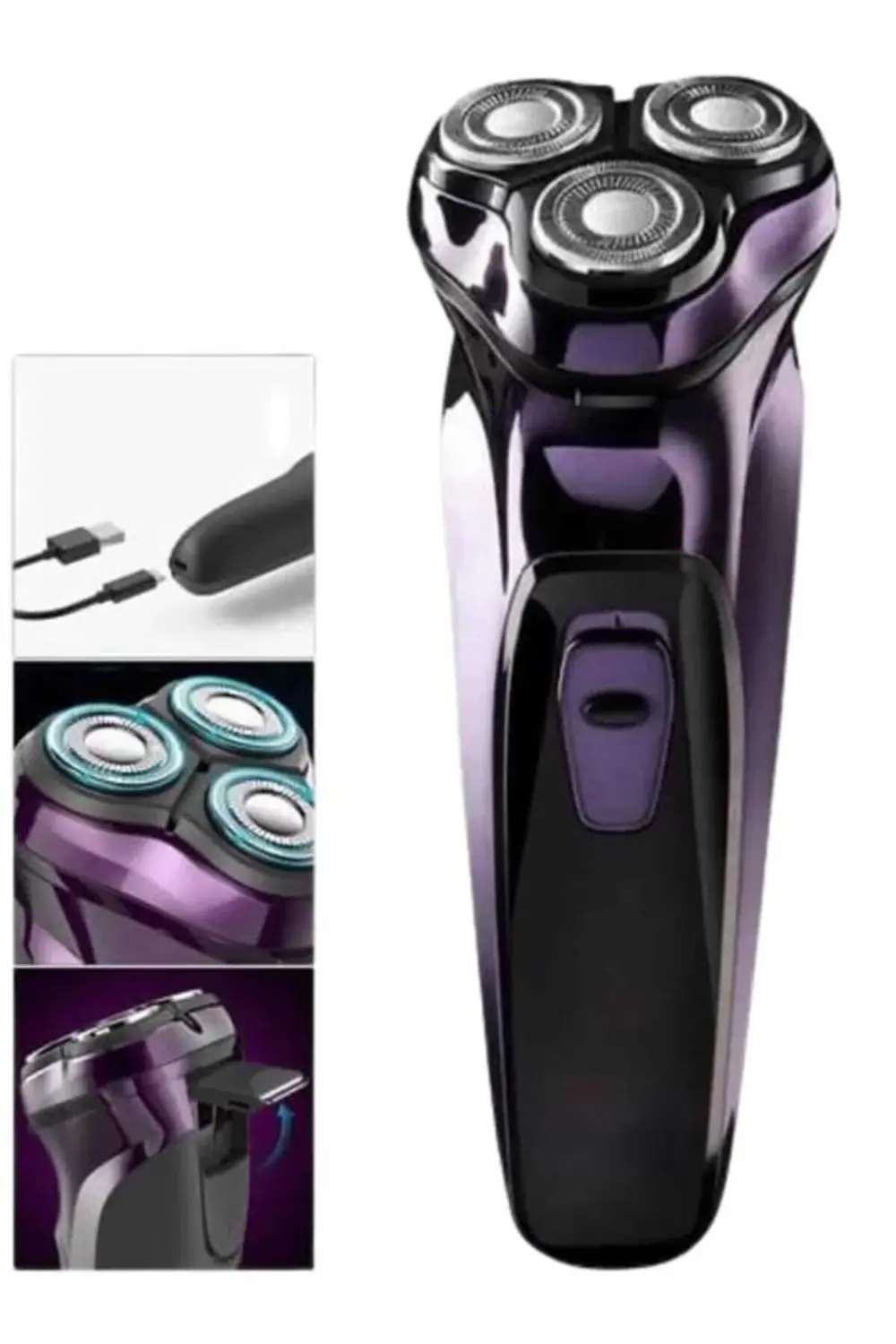 3 Bıçaklı Döner Başlıklı Sakal Sıfır Alma Tıraş Makinesi Profesyo