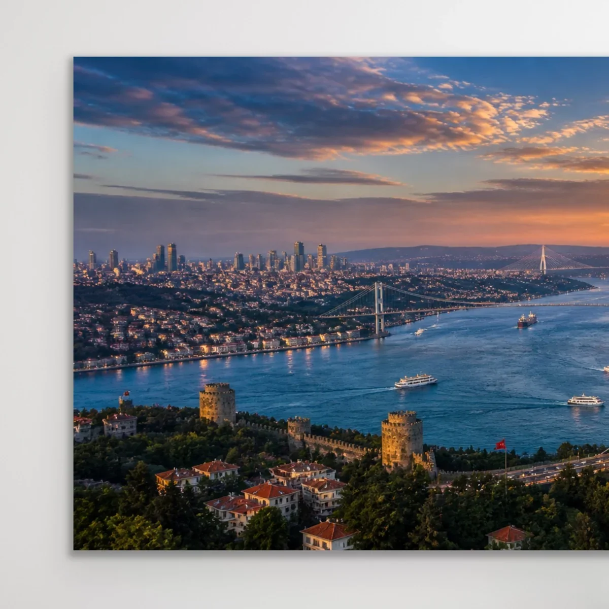 3 Boğaz Manzaralı İstanbul Kanvas Tablo - 60X120 CM, Şase, Solmaz Baskı