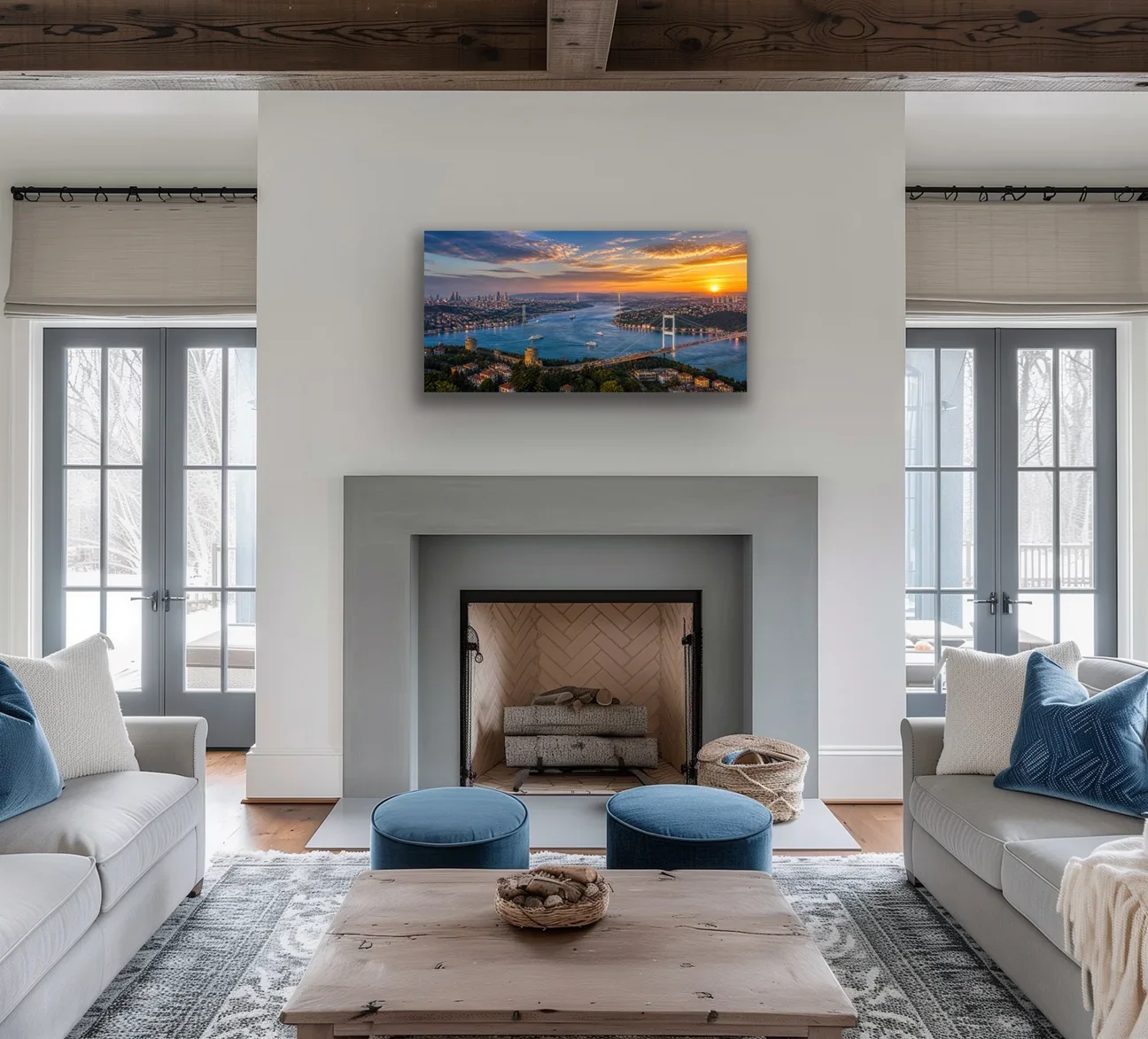 3 Boğaz Manzaralı İstanbul Kanvas Tablo - 40X80 CM