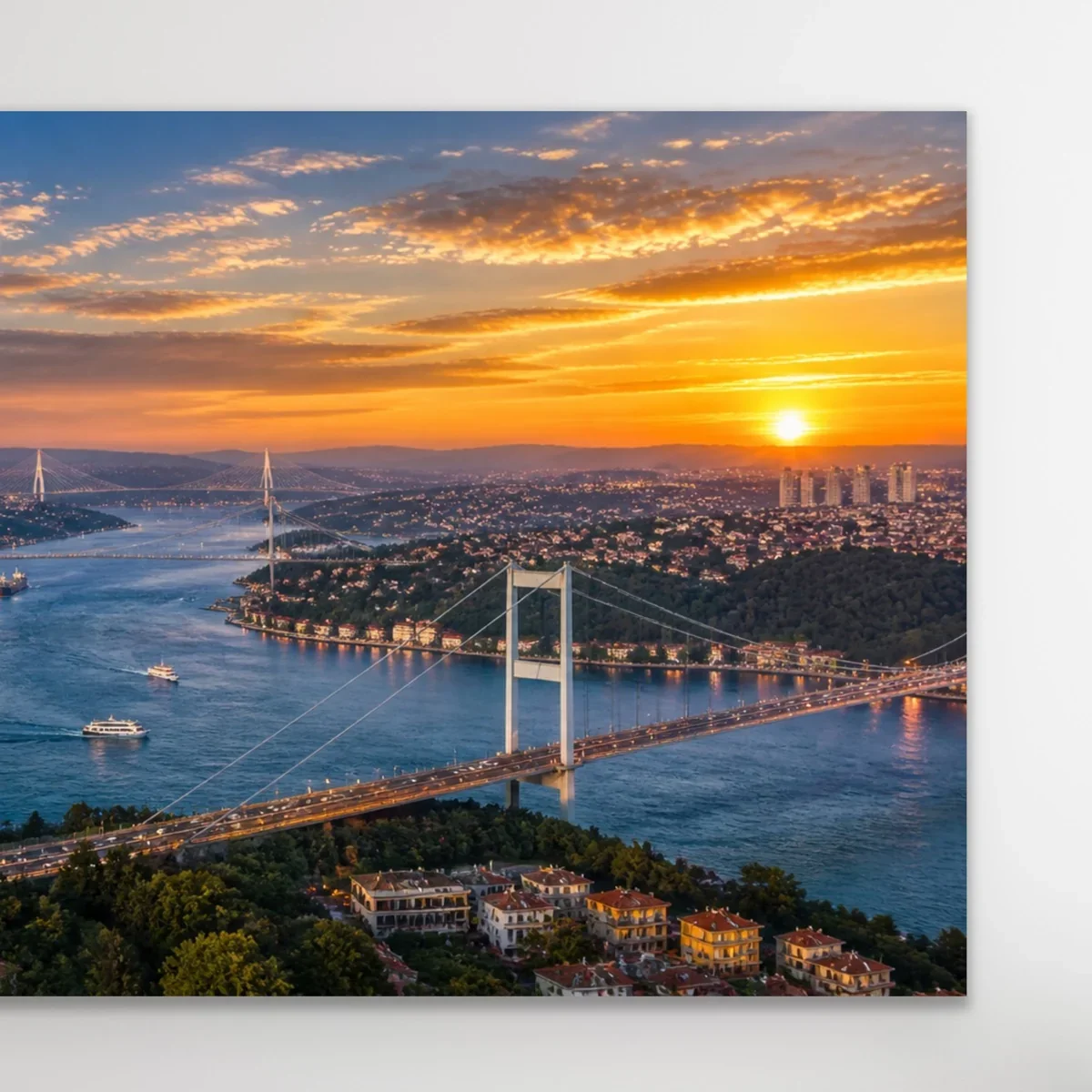 3 Boğaz Manzaralı İstanbul Kanvas Tablo - 40X80 CM