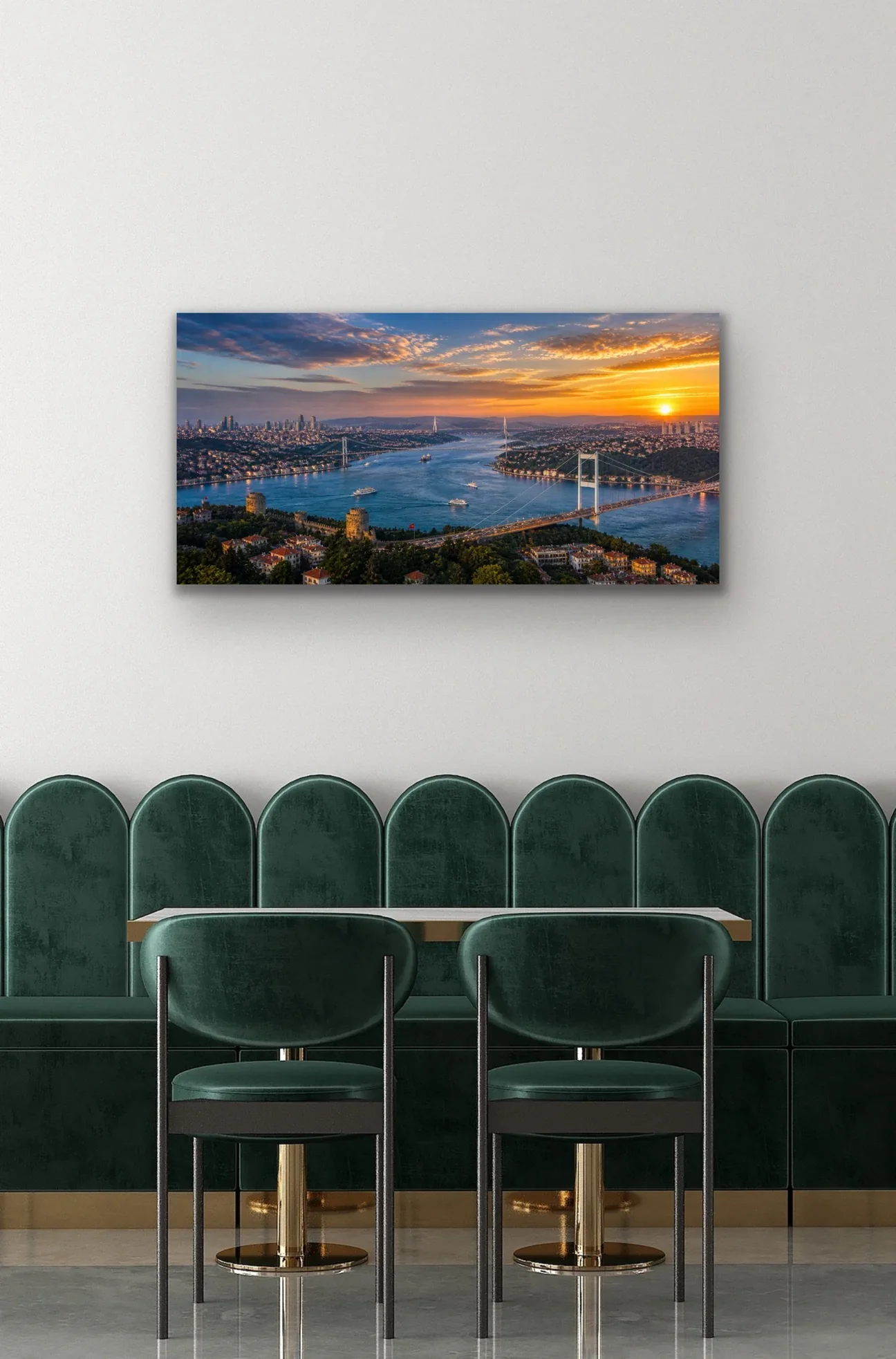 3 Boğaz Manzaralı İstanbul Kanvas Tablo - 60X120 CM, Şase, Solmaz Baskı