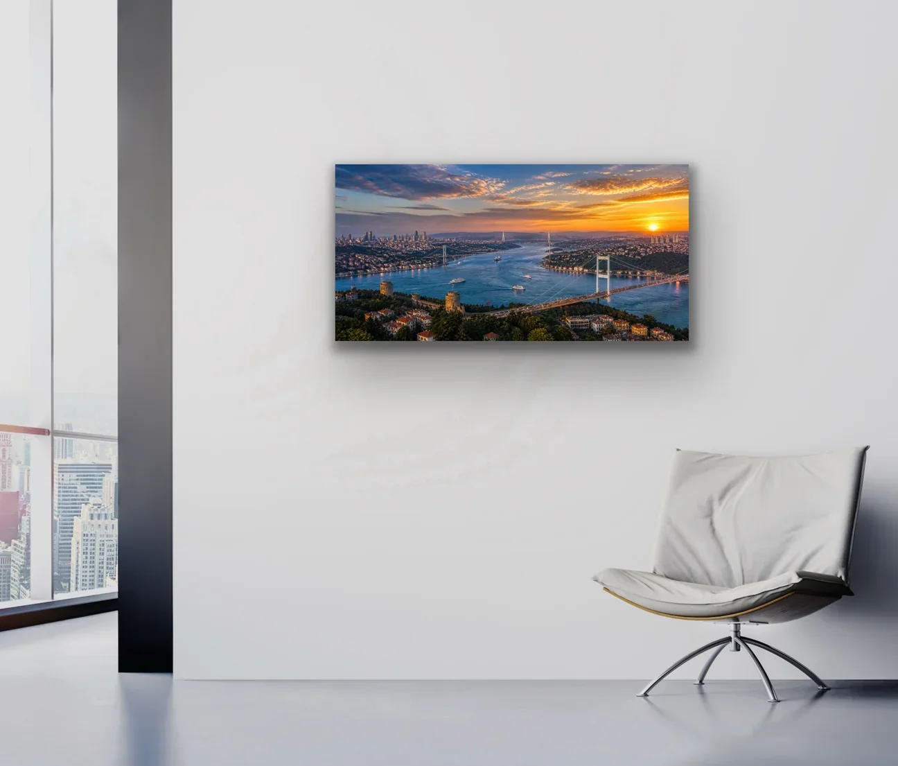 3 Boğaz Manzaralı İstanbul Kanvas Tablo - 40X80 CM