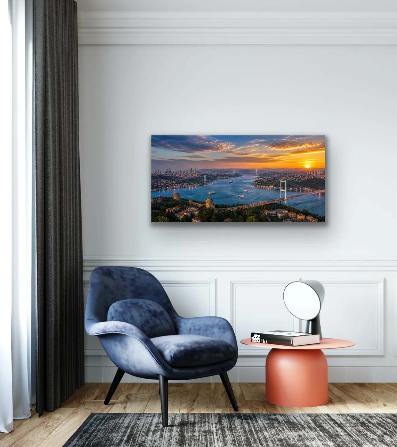3 Boğaz Manzaralı İstanbul Kanvas Tablo - 60X120 CM, Şase, Solmaz Baskı