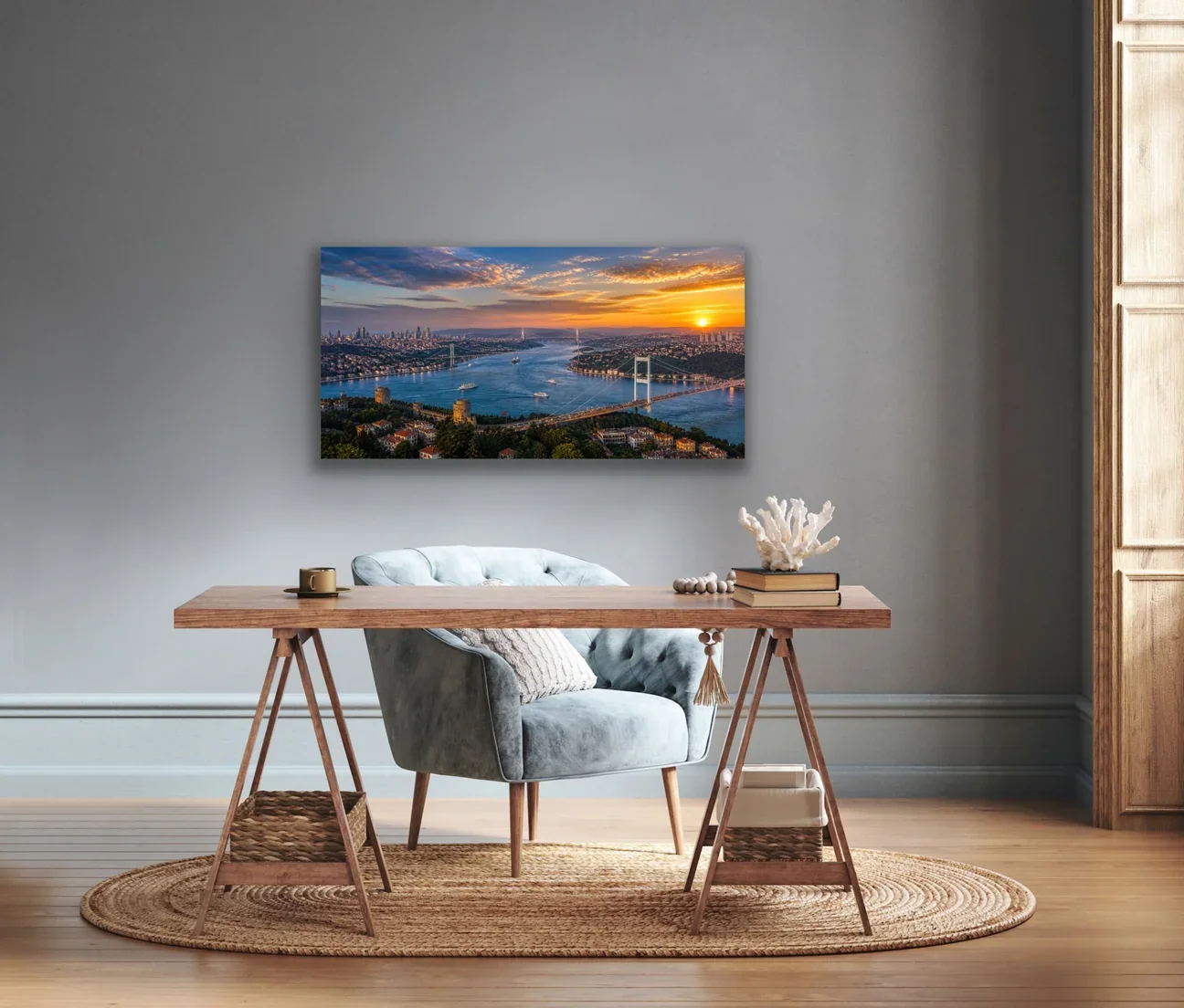 3 Boğaz Manzaralı İstanbul Kanvas Tablo - 40X80 CM
