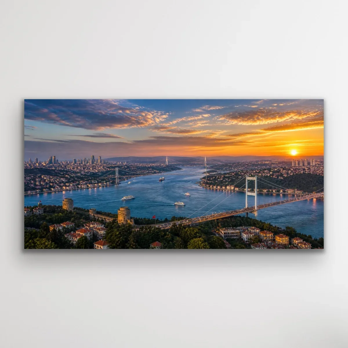 3 Boğaz Manzaralı İstanbul Kanvas Tablo - 60X120 CM, Şase, Solmaz Baskı