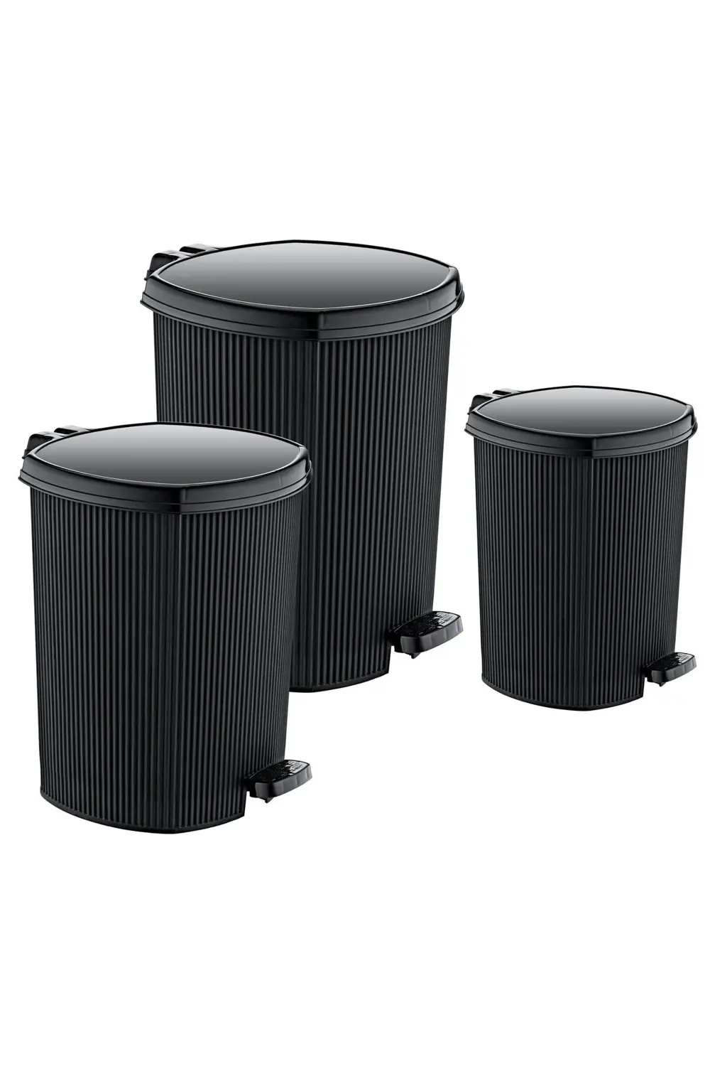 3 Boy Çizgili Pedallı Çöp Kovası Set - 20,11,6 Litre