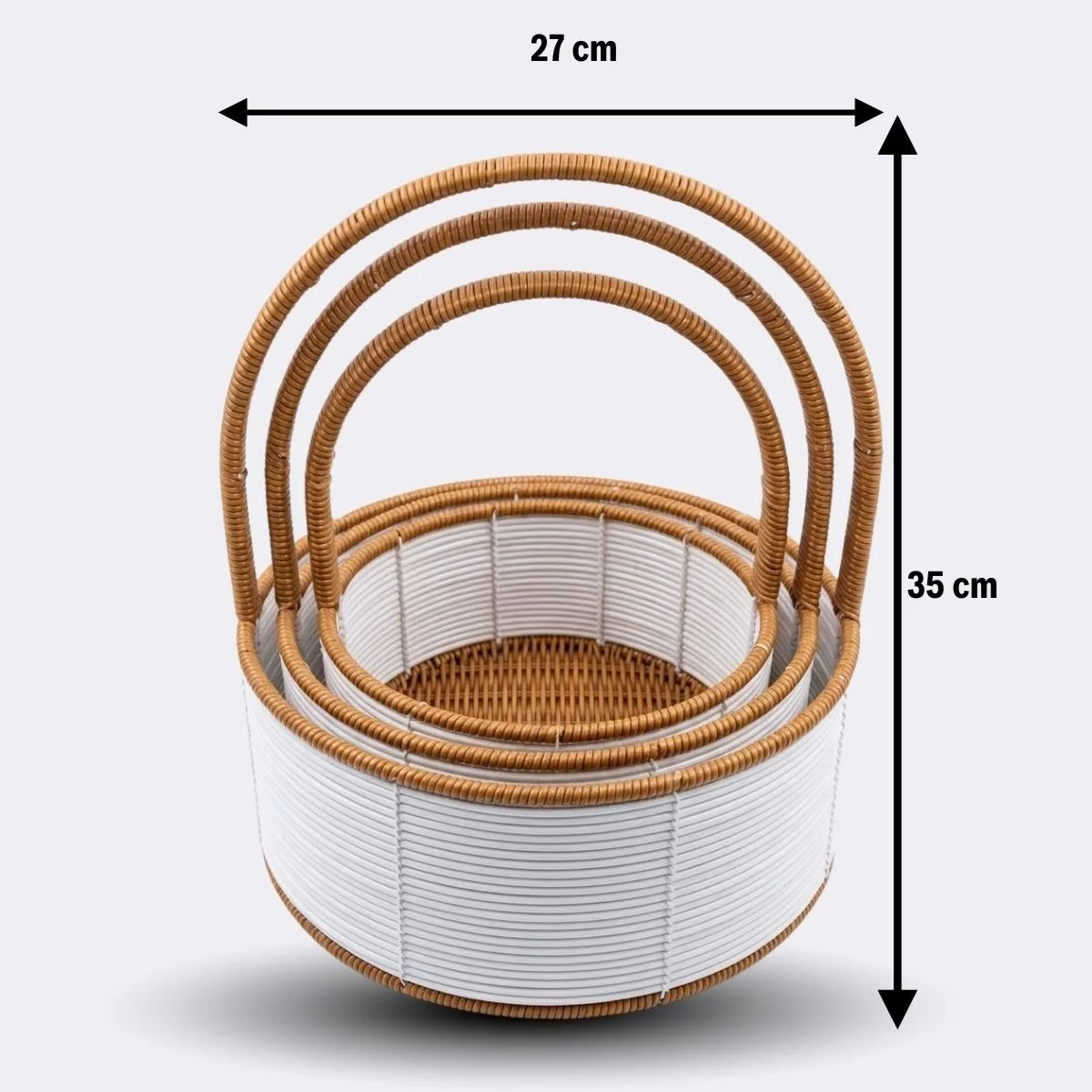 3 Boy İç İçe Geçebilen Plastik Rattan Sepetler–beyaz Renkli,kahverengi Saplı, Çok Amaçlı Düzenleyici Ve Sunum Sepeti Seti Bx40 Fiyatı, Yorumları ve Özellikleri