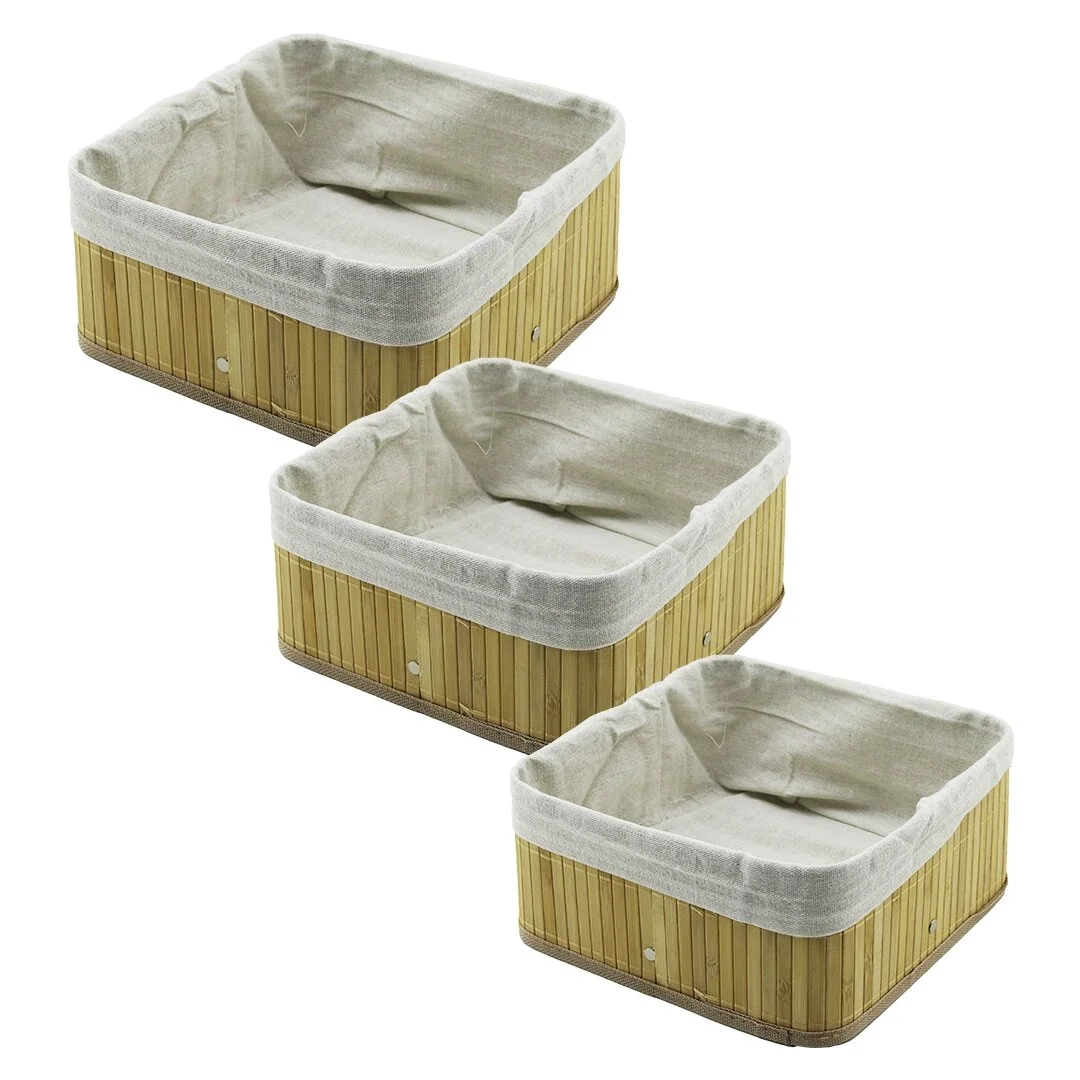 3 Boy Kare Bambu Kenar Organizer Sepet Ahşap Altlık - Bezli 17x17-21x21-26x26cm Bx40 Fiyatı, Yorumları ve Özellikleri