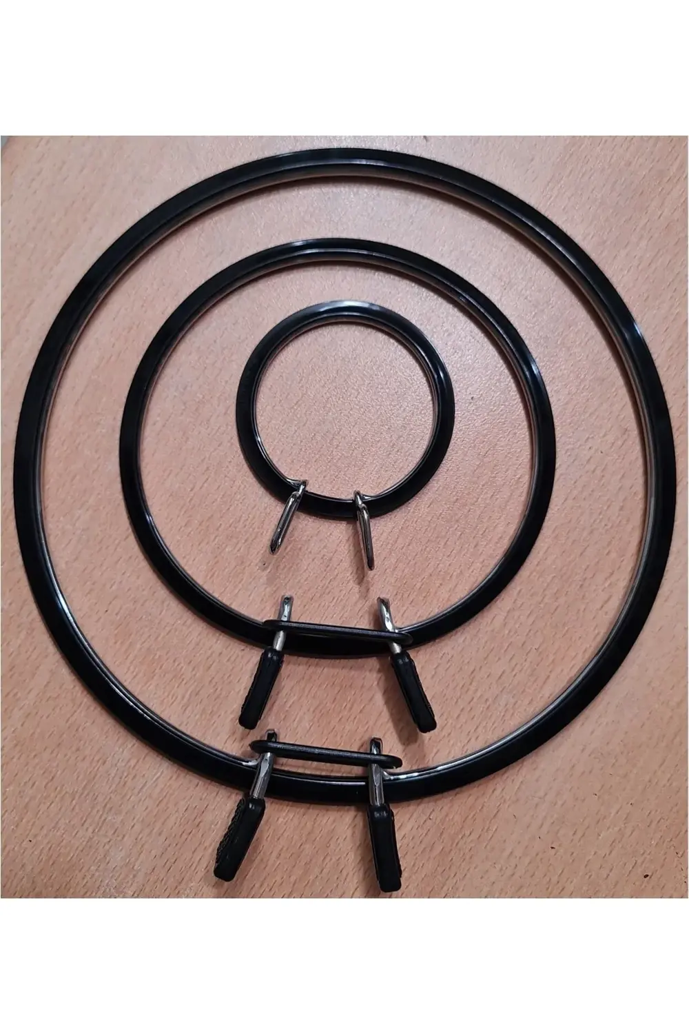 Tuhafiyecimiz 3 Boy Metal Kasnak Seti Siyah Renk - Küçük Orta Büyük Metal Nakış