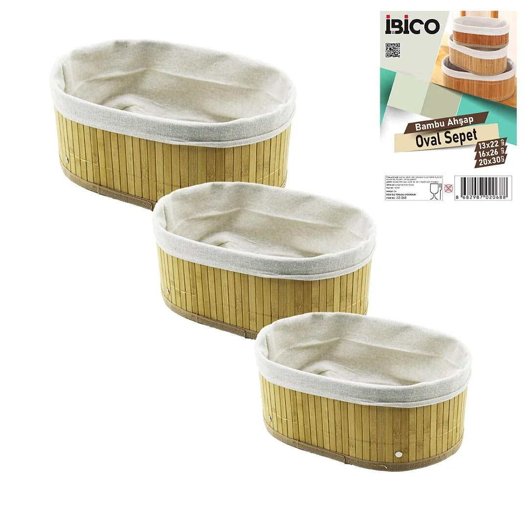 3 Boy  Oval  Bambu Kenar Organizer Sepet Ahşap Altlık - Bezli  13x22-16x26-20x30cm Bx40 Fiyatı, Yorumları ve Özellikleri