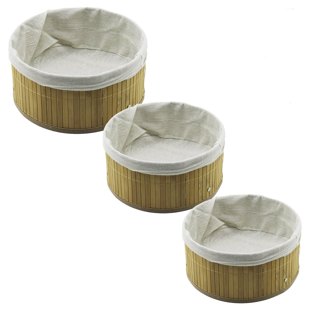 3 BOY YUVARLAK BAMBU KENAR ORGANİZER SEPET AHŞAP ALTLIK - BEZLİ 2