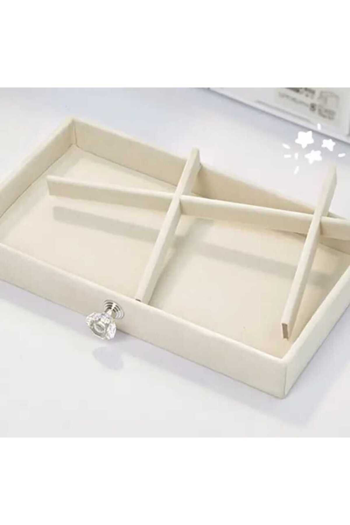 3 Çekmeceli Bölmeli Şeffaf Kadife Mücevher Takı kutusu Küpe Yüzük