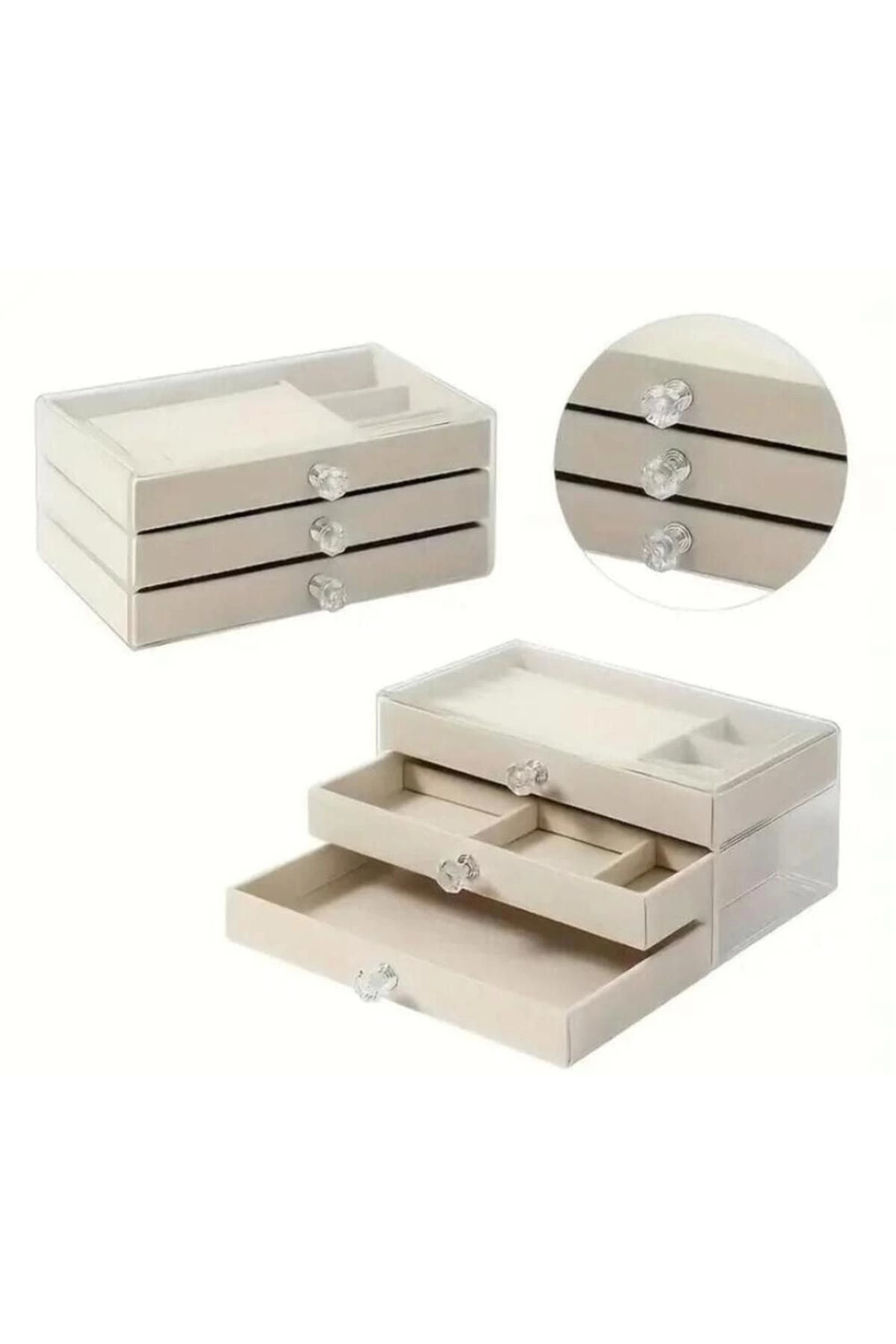 Rby 3 Çekmeceli Bölmeli Şeffaf Taki Kutusu | Mücevher Saklama Kutusu