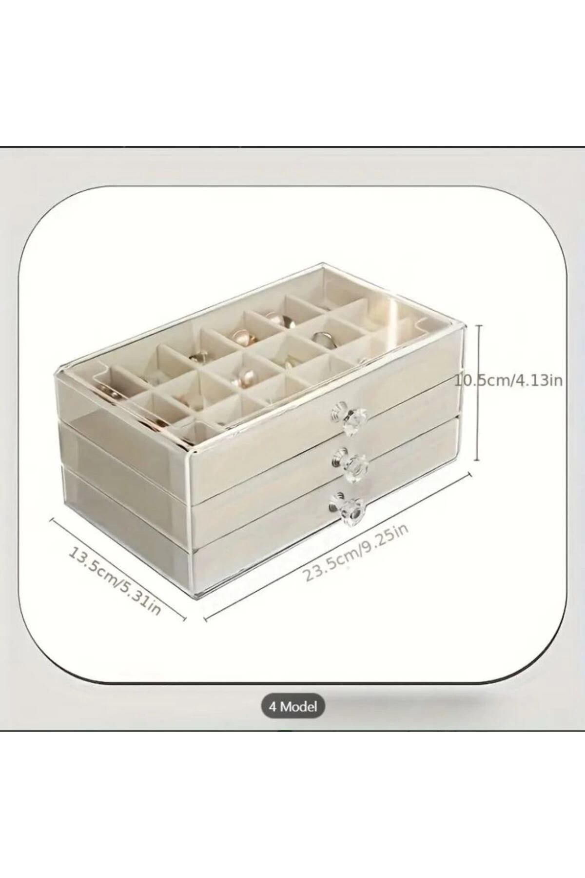 Rby 3 Çekmeceli Bölmeli Şeffaf Kadife Mücevher Taki Kutusu Küpe Yüzük