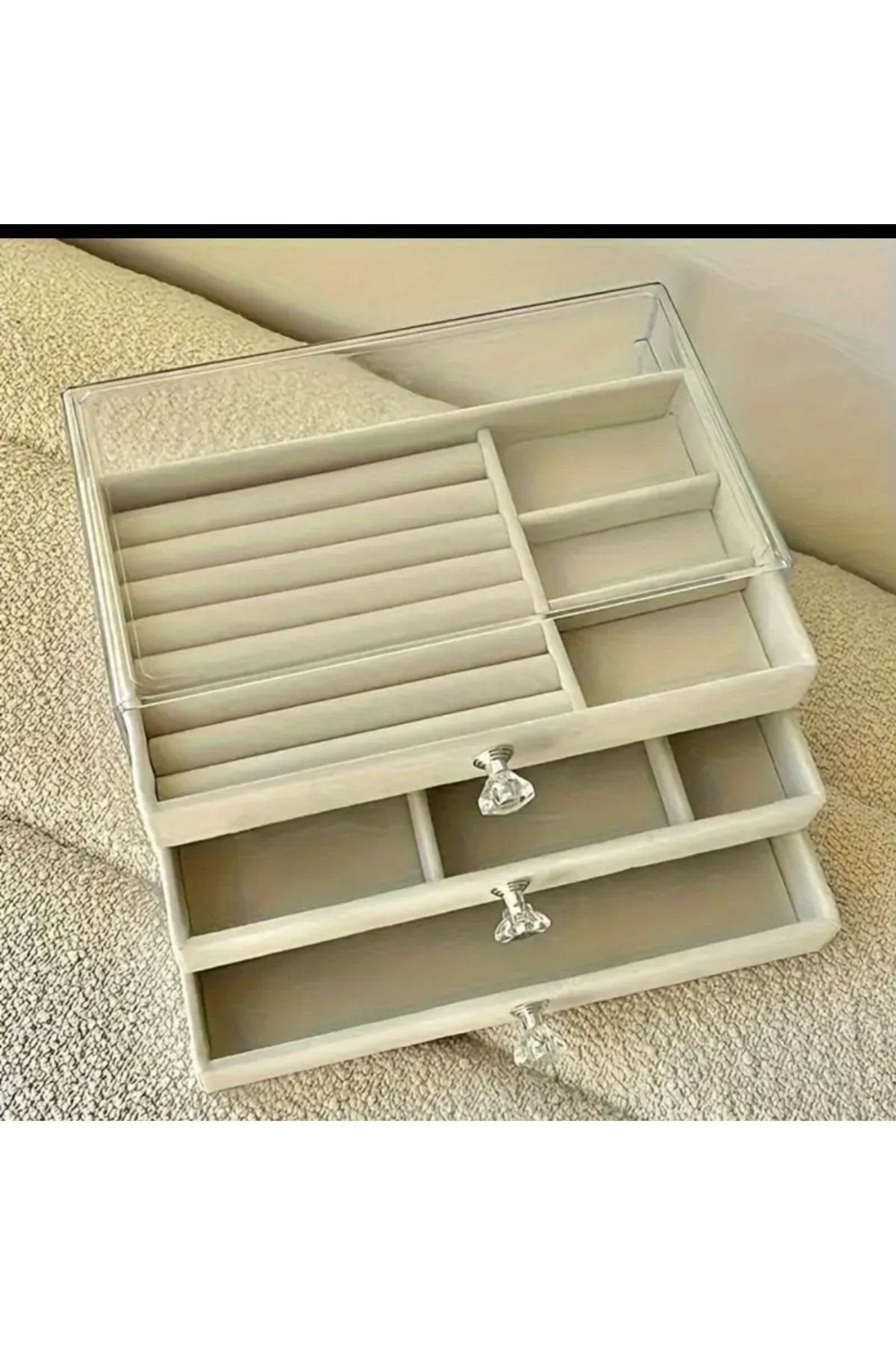 Elioure 3 Çekmeceli Modern Kadife Takı Organizer