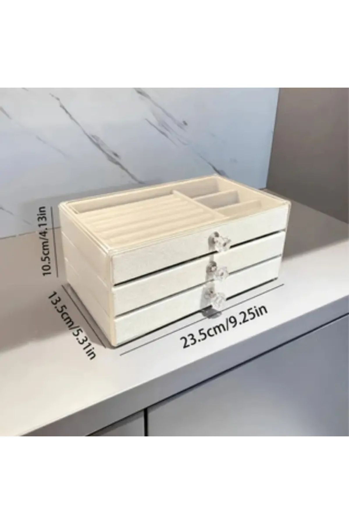 Elioure 3 Çekmeceli Modern Kadife Takı Organizer