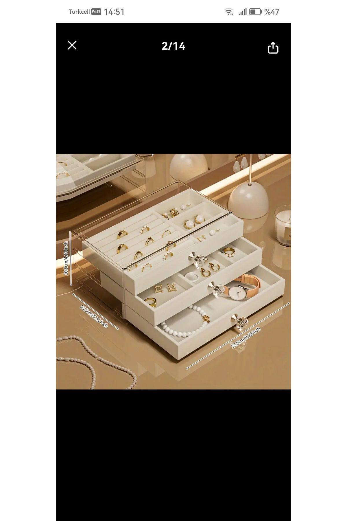 Elioure 3 Çekmeceli Modern Kadife Takı Organizer