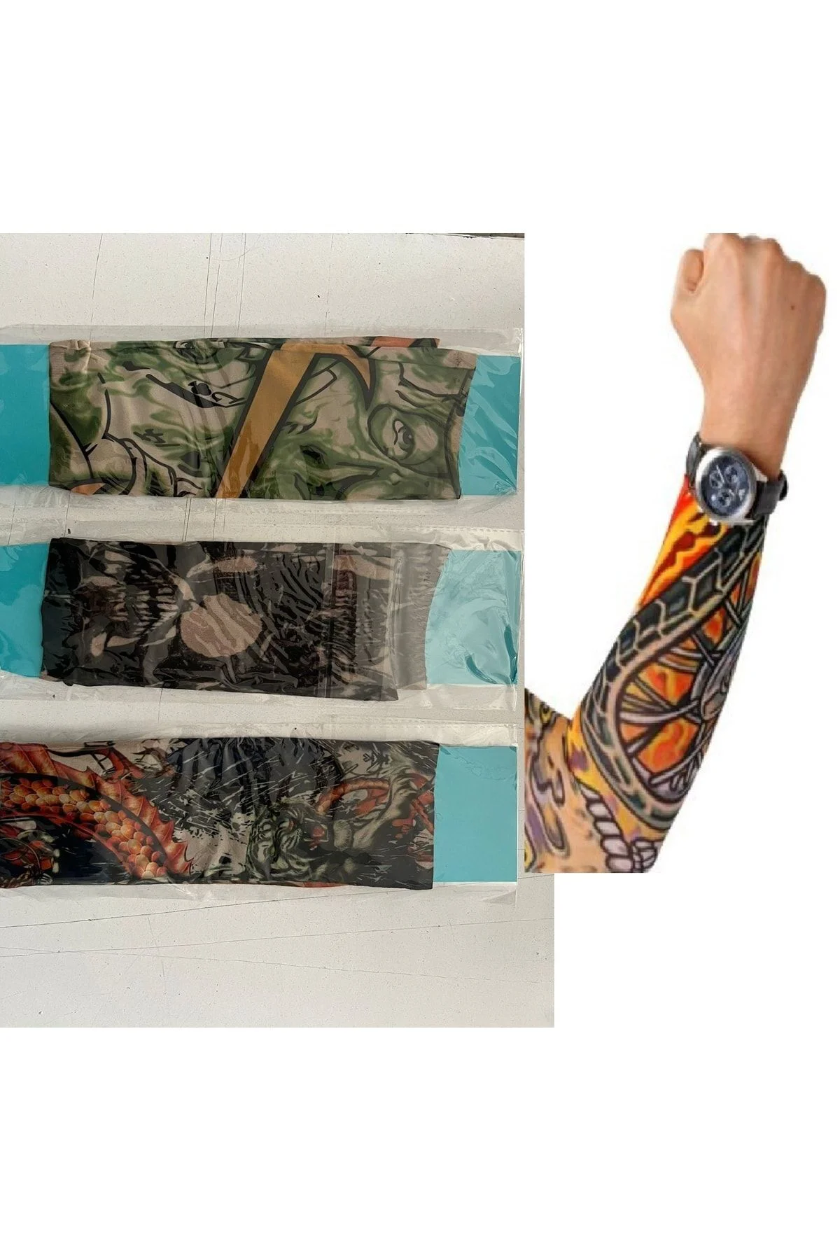 3 Çift 6 Adet Giyilebilir Dövme Sleeves Tattoo Çorabı