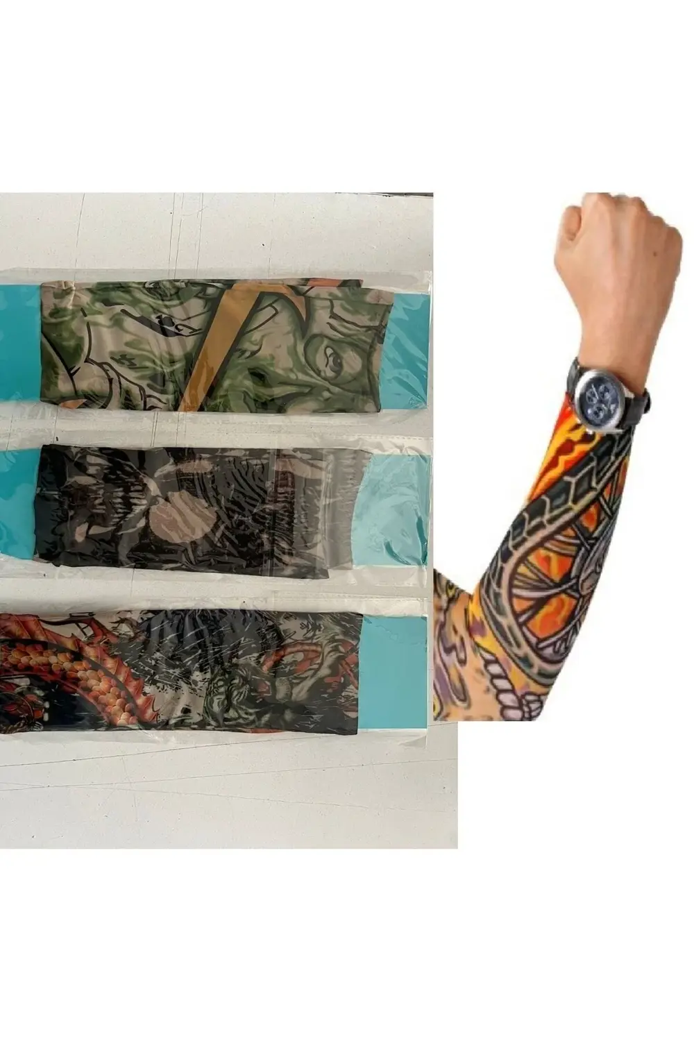 3 Çift 6 Adet Giyilebilir Dövme Sleeves Tattoo Çorabı