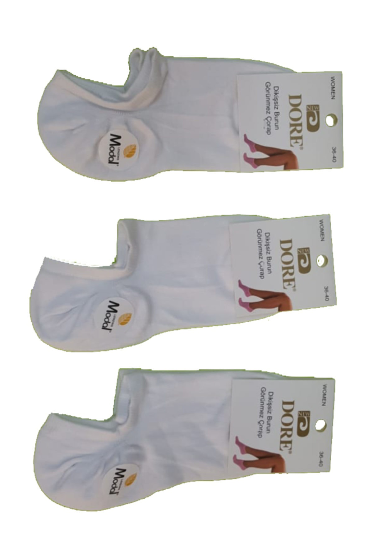 3 Çift Beyaz Renk Dikişsiz Modal Çorap