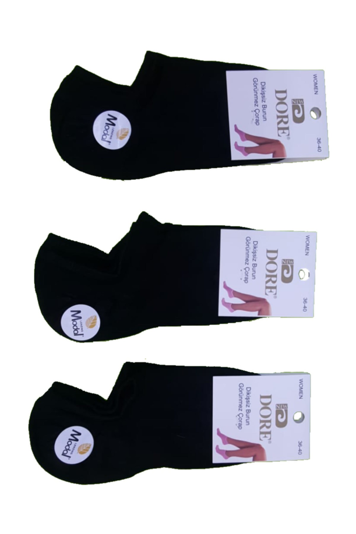 3 Çift Siyah Renk Dikişsiz Modal Çorap