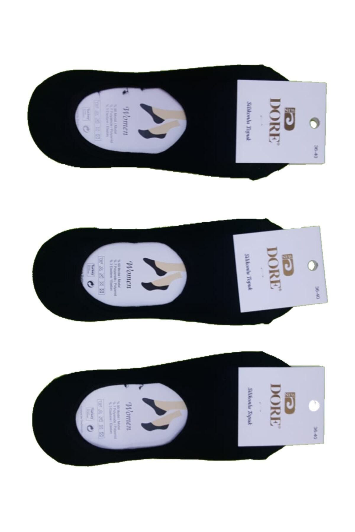 3 Çift Slikonlu Topuk Babet Çorap
