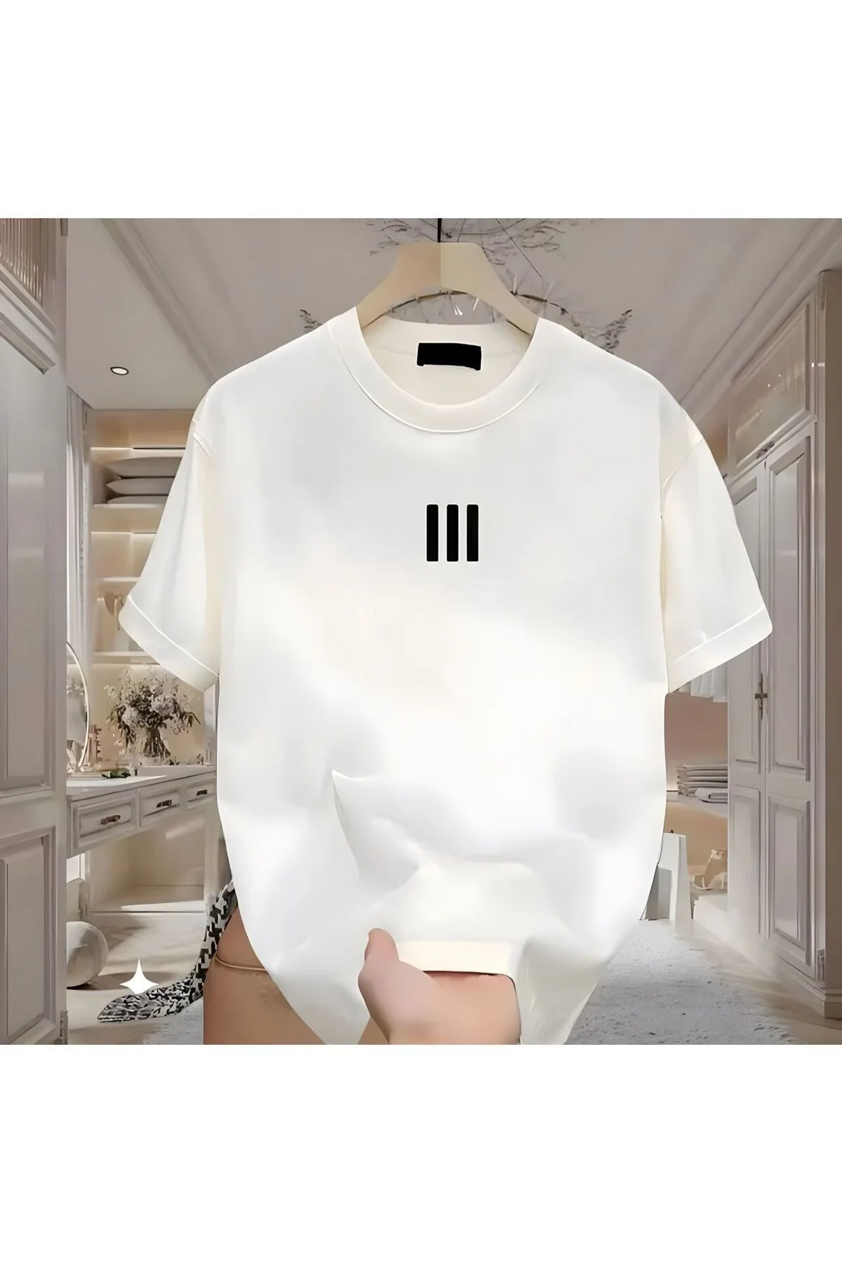 3 Çizgi Baskılı Beyaz Erkek Tshirt