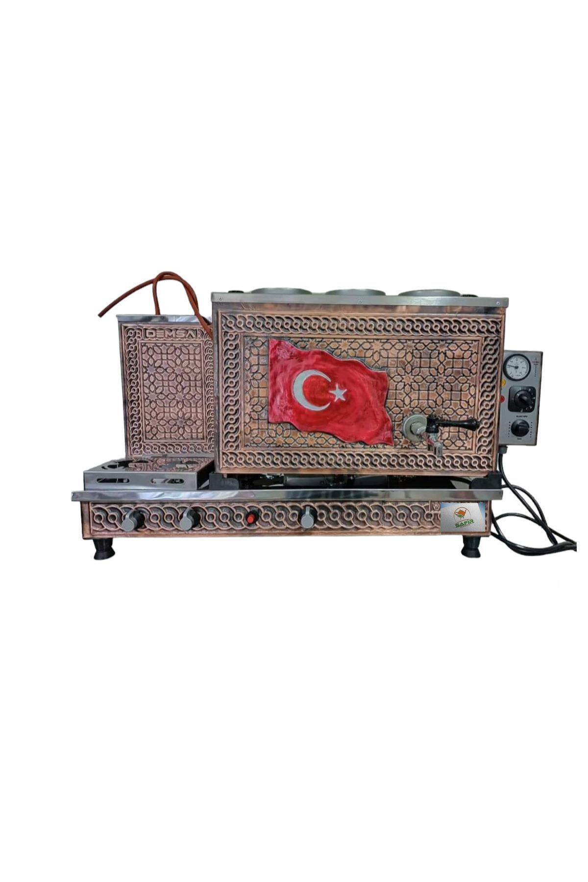 3 demlikli Bakır çay ocağı Bayrak Mod. 3 Gözlü Bakır Çay Kazanı S