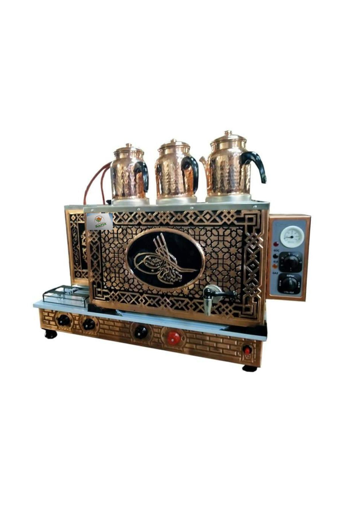 Safir 3 Demlikli Bakir Çay Ocaği Tuğra Model Bakir Çay Kazani Elek.+ Tü