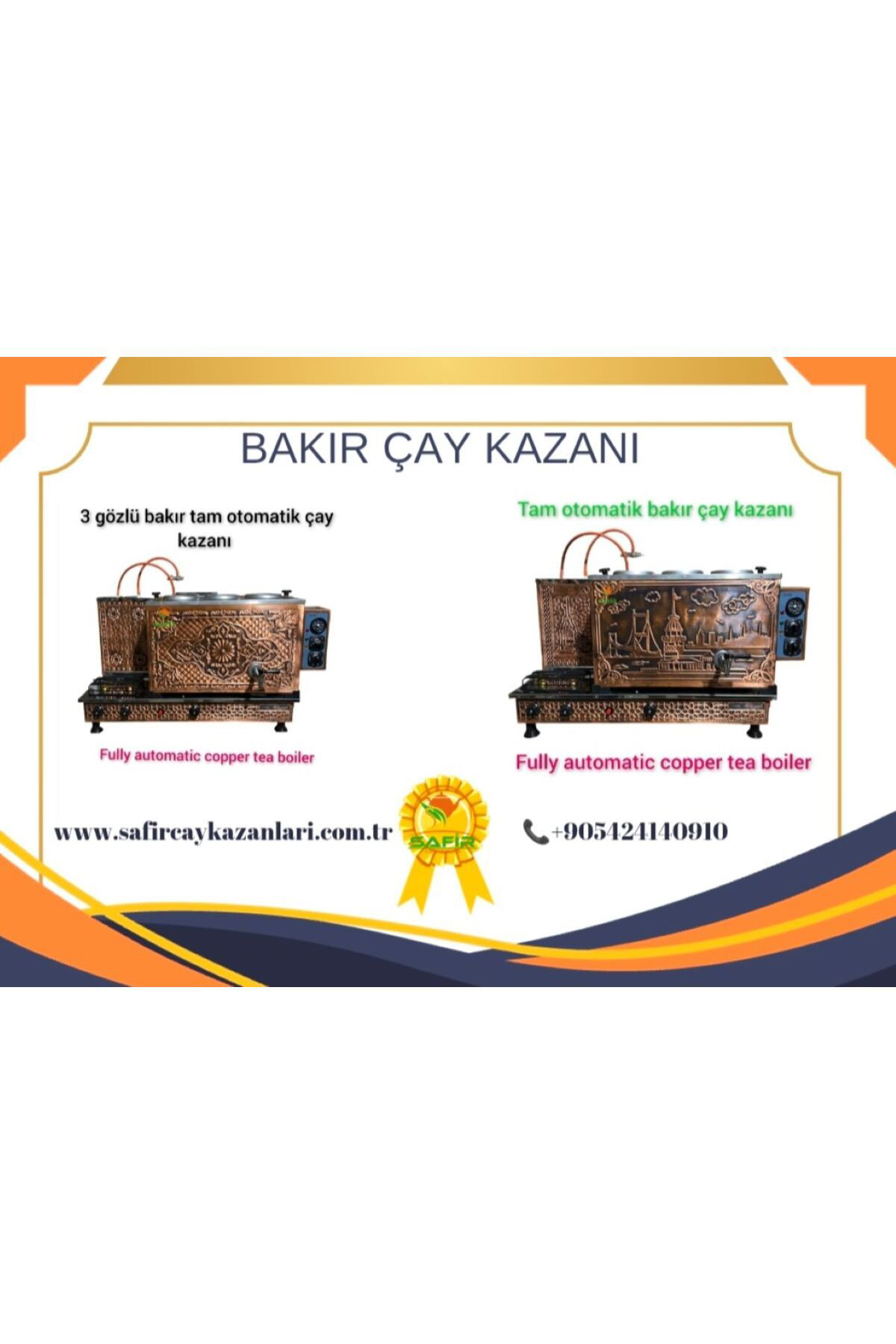 Safir Çay Kazanlari 3 Demlikli Bakır Tam Otomatik Çay Kazanı Bayrak Model Elektrik+ D