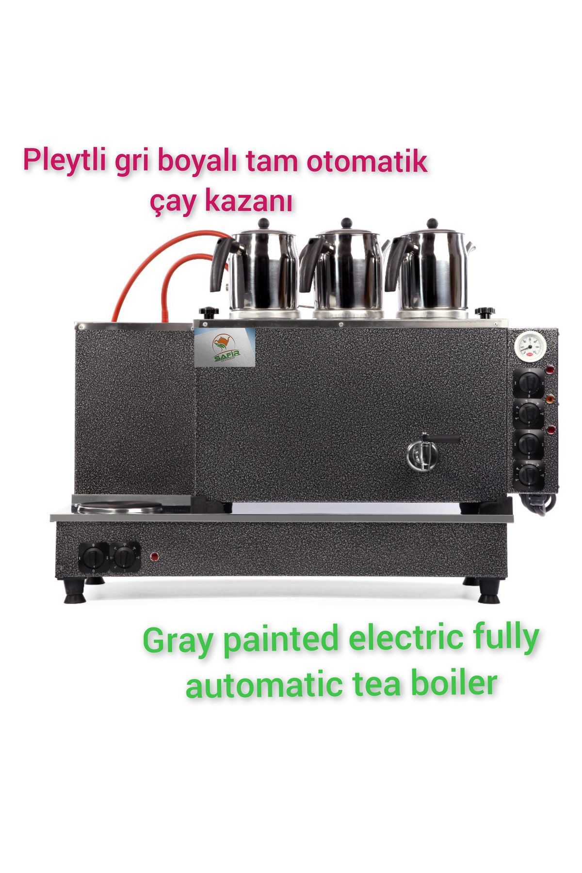 Safir Çay Kazanlari 3 Demlikli Çay Kazanı Gümüş Gri Boyalı Sadece Elektrikli Pleytli 