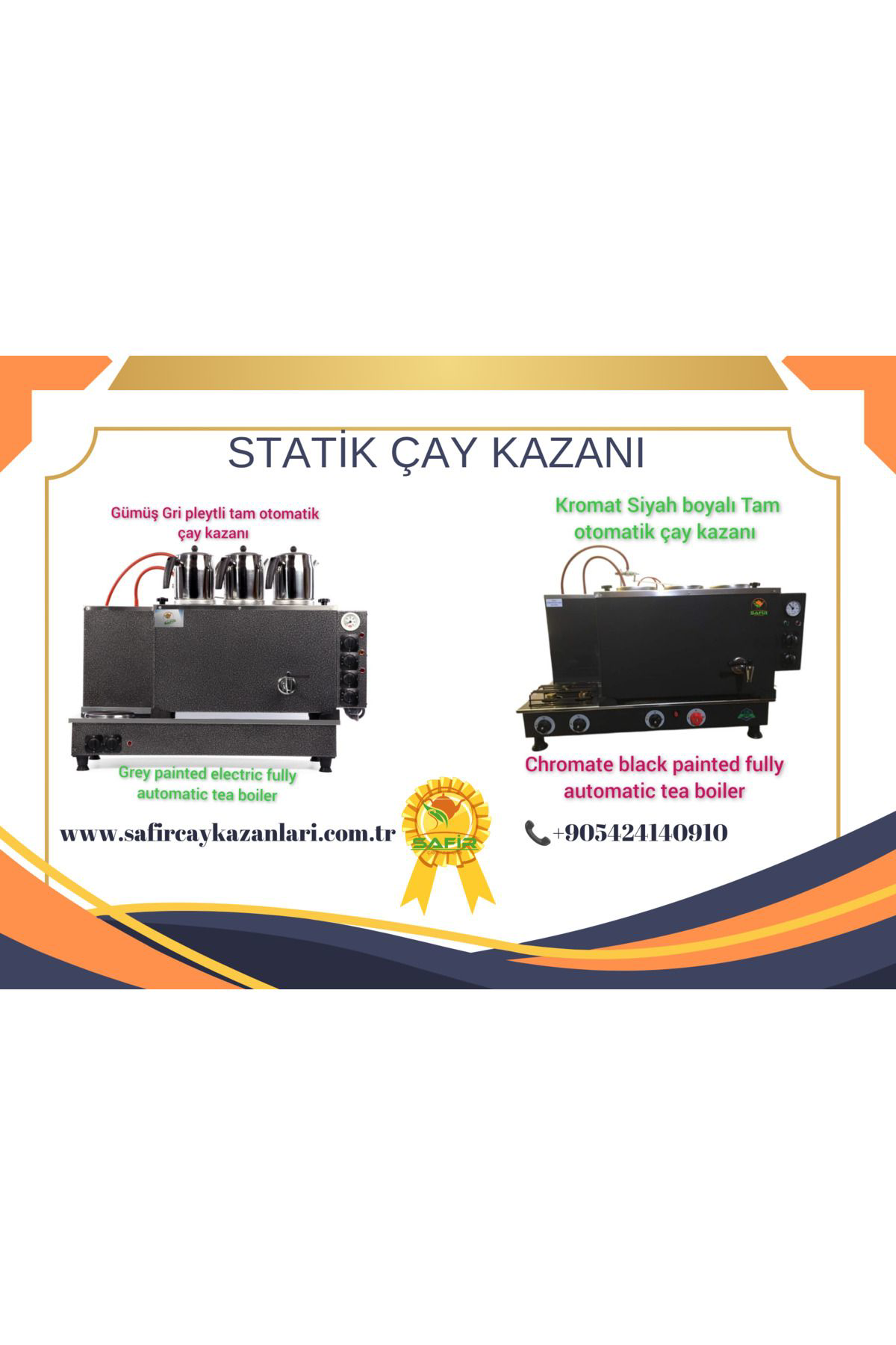 3 Demlikli Gri Boyalı Tam Otomatik Tüplü Çay Kazanı Ocağı LPG A++