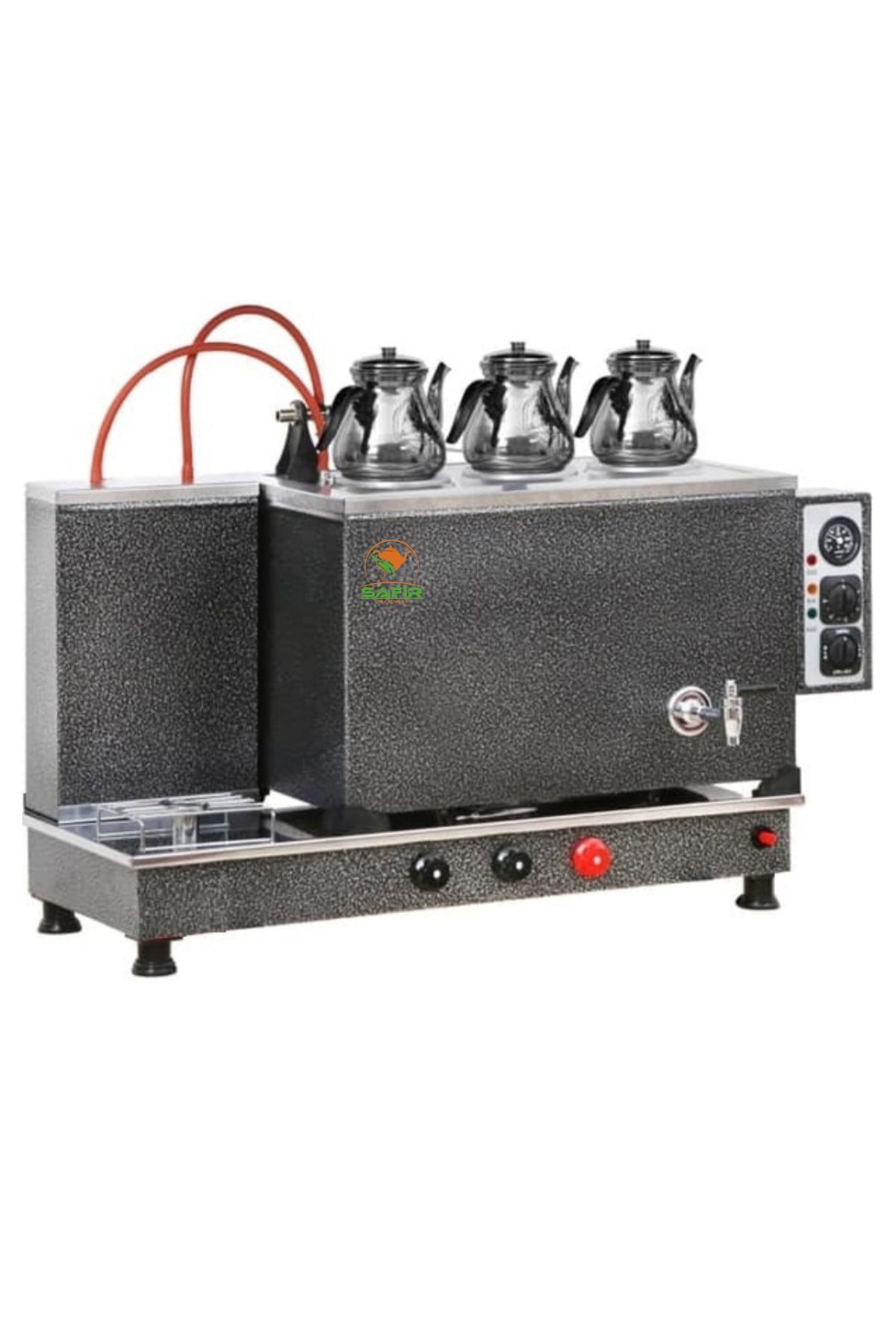 3 Demlikli Gri Boyalı Tam Otomatik Tüplü Çay Kazanı Ocağı LPG A++