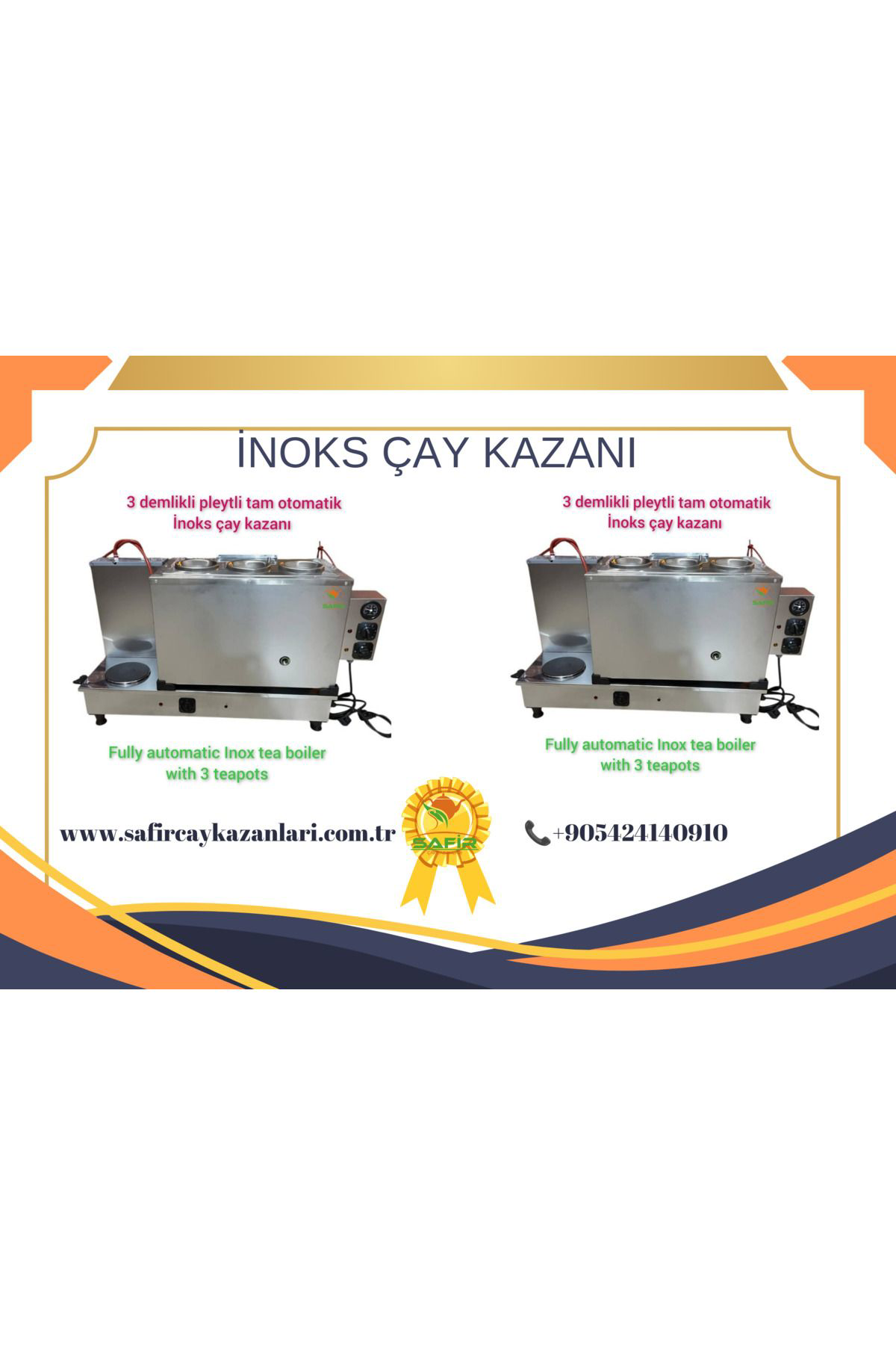 3 Demlikli Krom İnoks Çay Ocağı Semaveri Çay Kazanı Tam Otomatik 