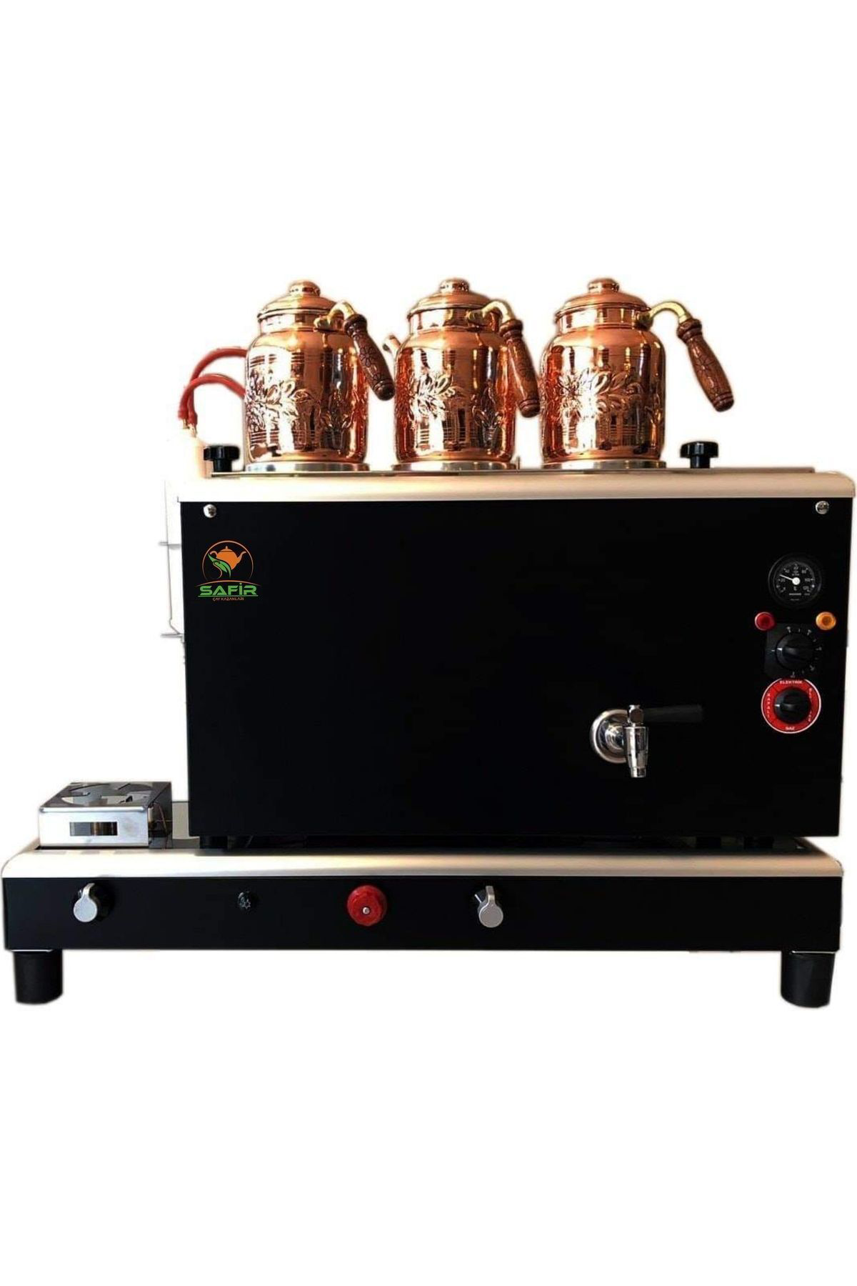 Safir 3 Demlikli Siyah Boyali Tam Otomatik Çay Kazani Ce Belgeli Gazmer