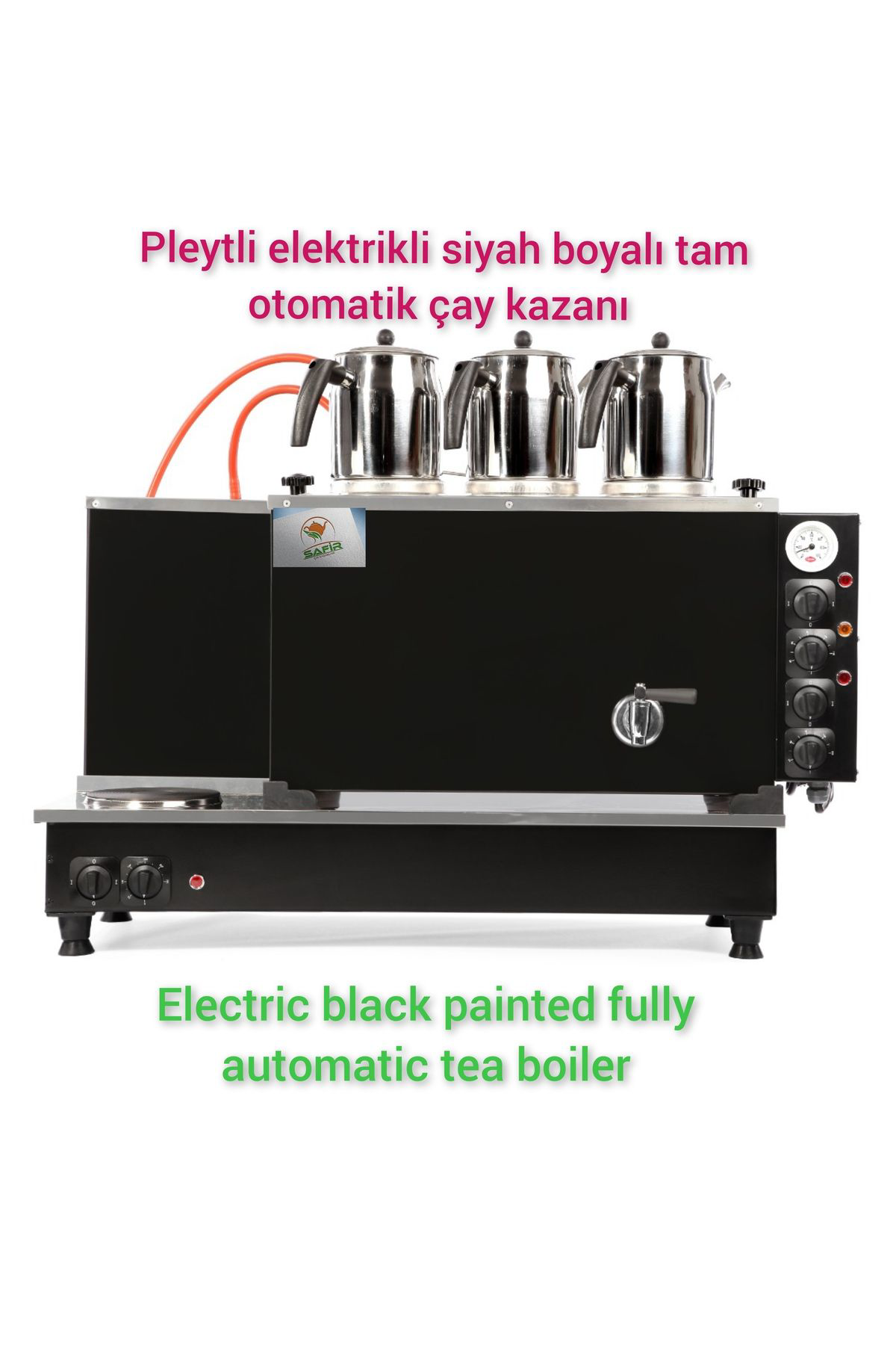 Safir Çay Kazanlari 3 Demlikli Siyah Boyali Tam Otomatik Çay Kazani Sadece Elektrikli