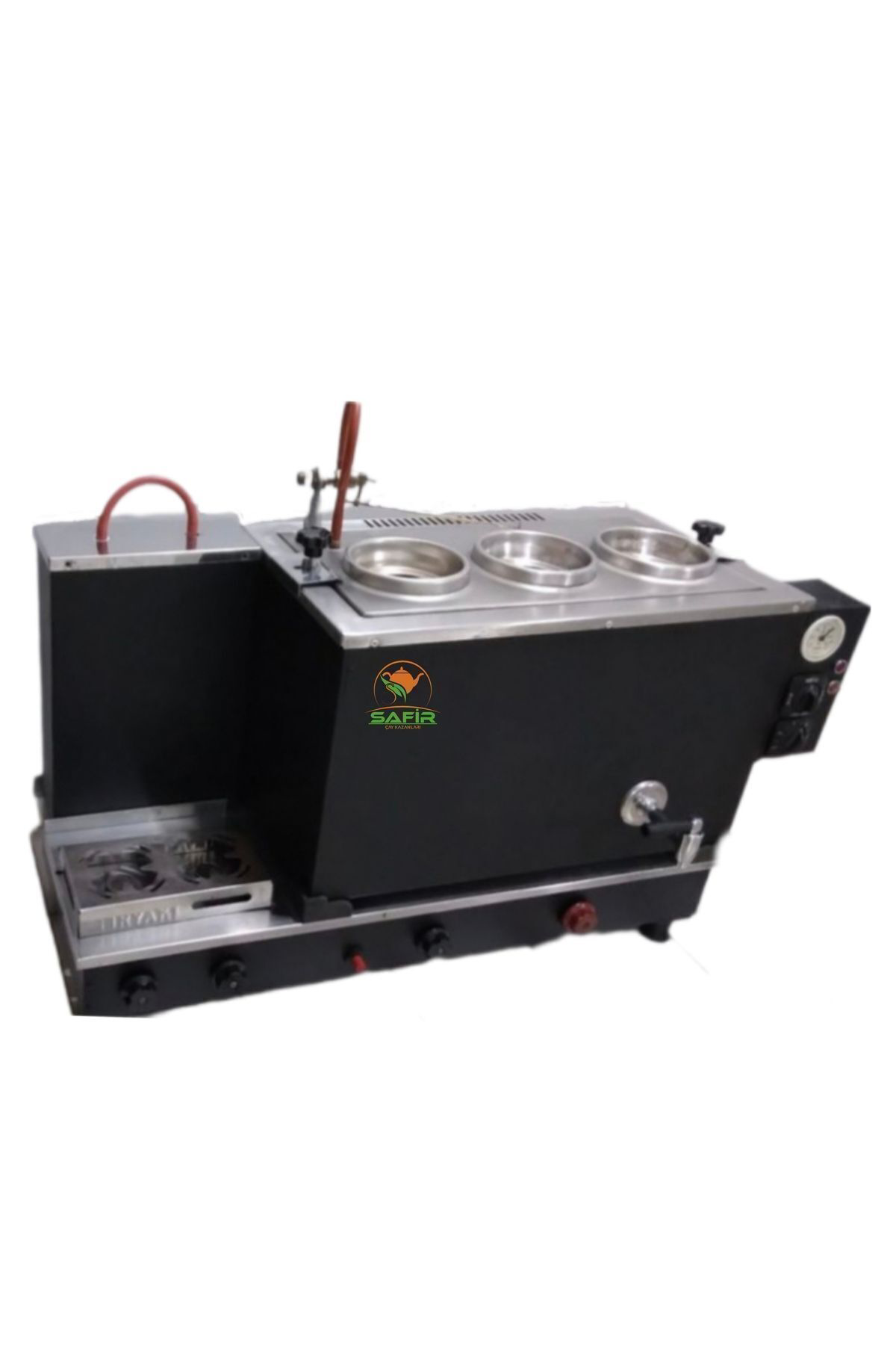 Tiryaki 3 Demlikli Tam Otomatik Çay Kazanı Siyah Boyalı Doğalgazlı Ce Gaz