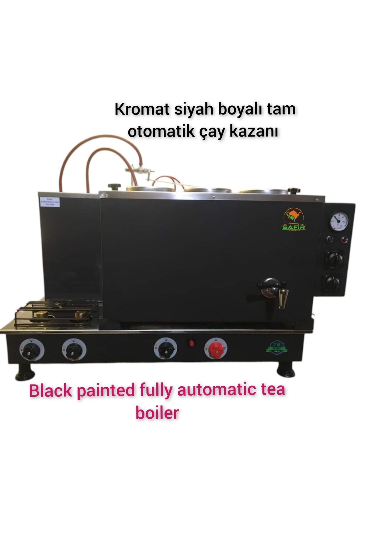 Safir Çay Kazanlari 3 Demlikli Tüplü Siyah Boyali Tam Otomatik Çay Kazani Çay Ocaği Ç