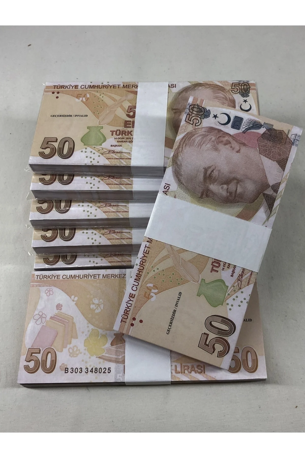 3 Deste Oyuncak Geçersiz Yazılı 50 Türk Lirası Yapay Çakma Para 3