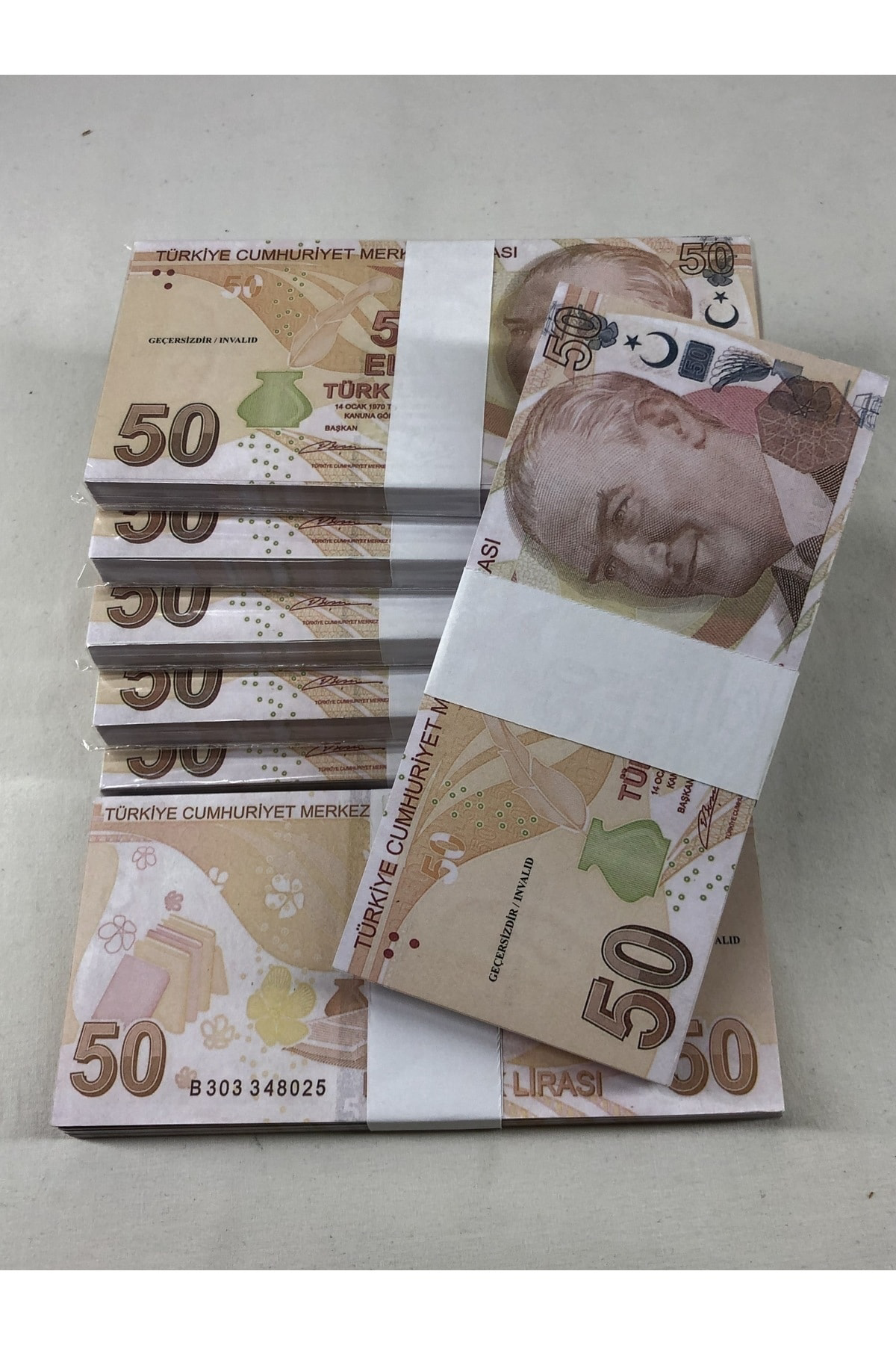 3 Deste Oyuncak Geçersiz Yazılı 50 Türk Lirası Yapay Çakma Para 3