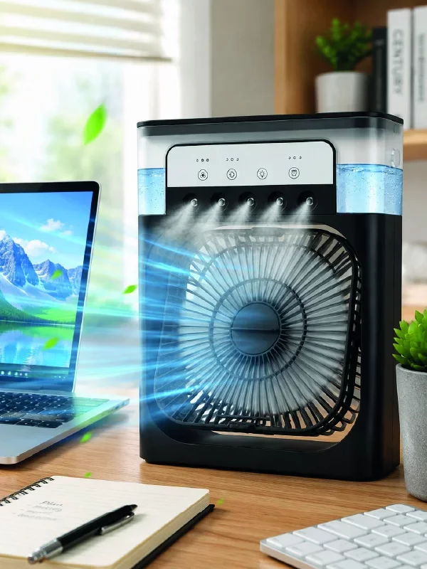 3 Fan Hızı Püskürtmeli Masaüstü Fan Type-C ile 7 Renkli Ambiyans Işığı
