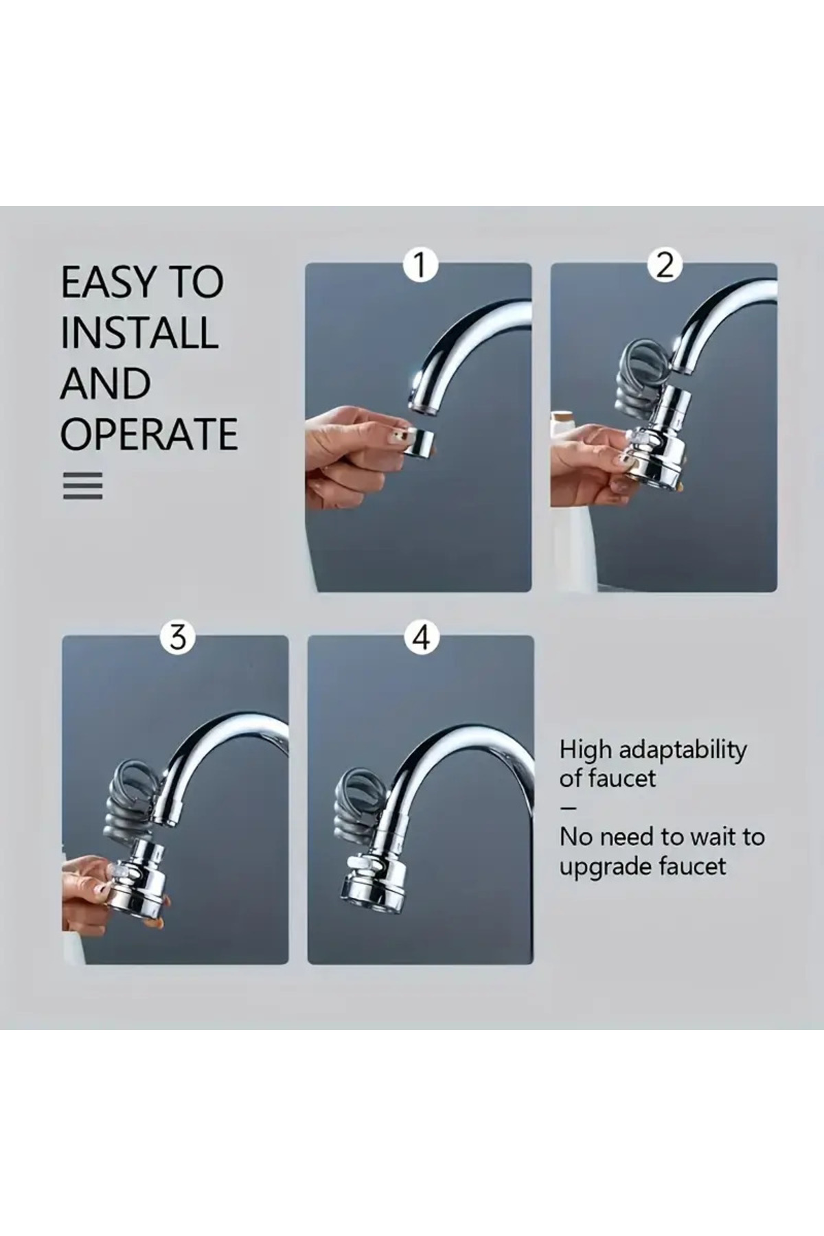 Pazar Kapısı 3 Fonksiyonlu Döner Başlıklı Musluk Ucu Aparatı – Su Tasarruflu,