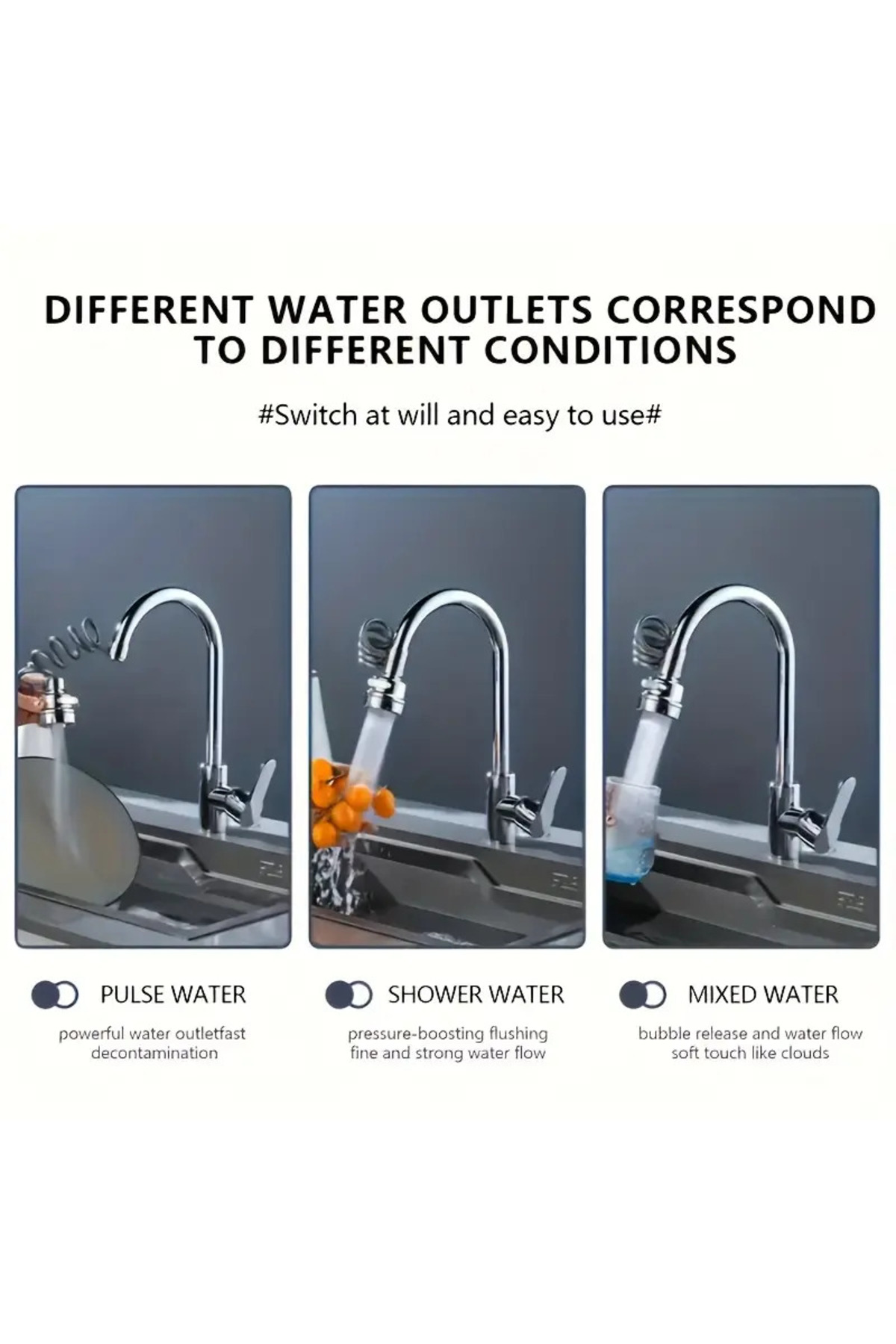 Pazar Kapısı 3 Fonksiyonlu Döner Başlıklı Musluk Ucu Aparatı – Su Tasarruflu,